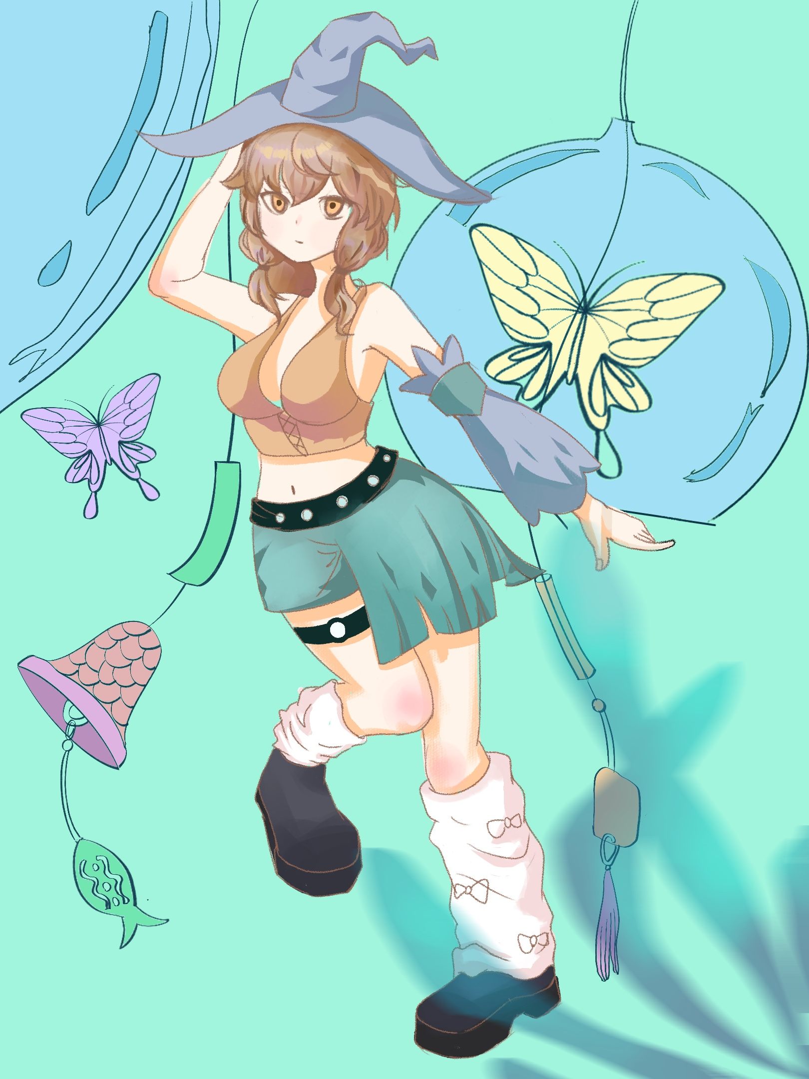 二次元治愈风插画少女与水母