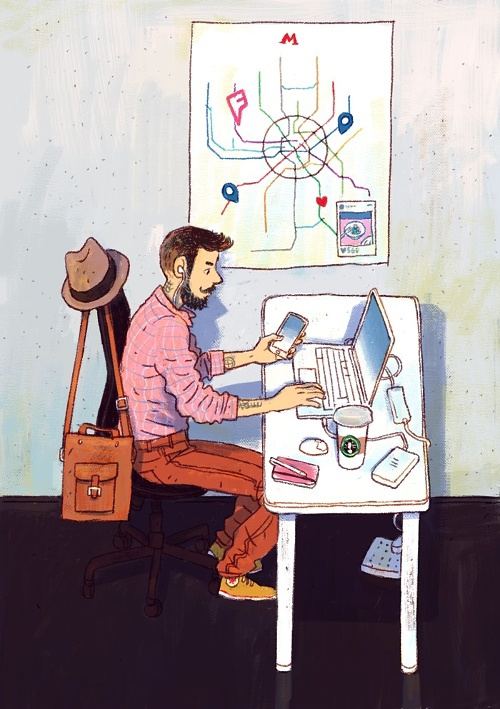 插画师笔下在电脑前忙碌工作的人们