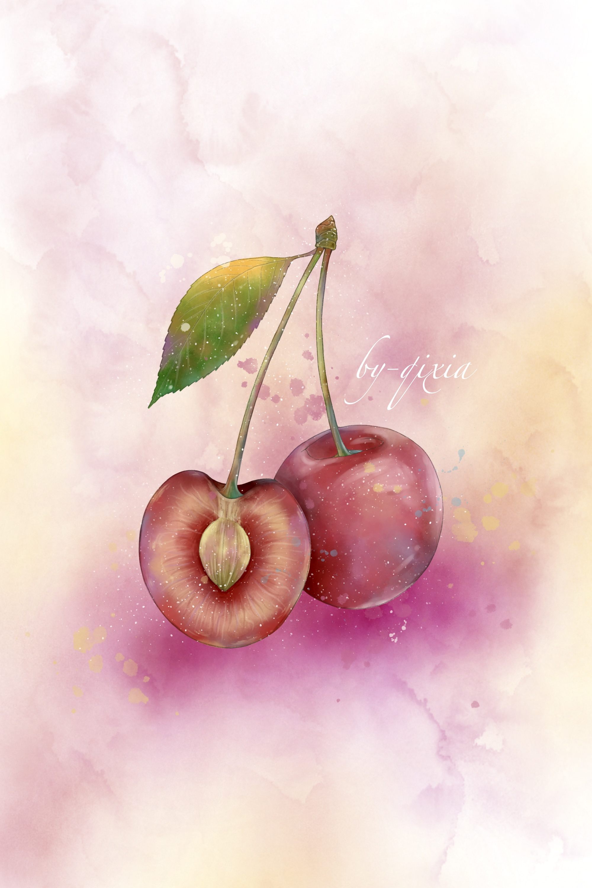 ipad水彩 樱桃 - 柒夏1205 - 原创作品 - 视觉中国(shijueme)