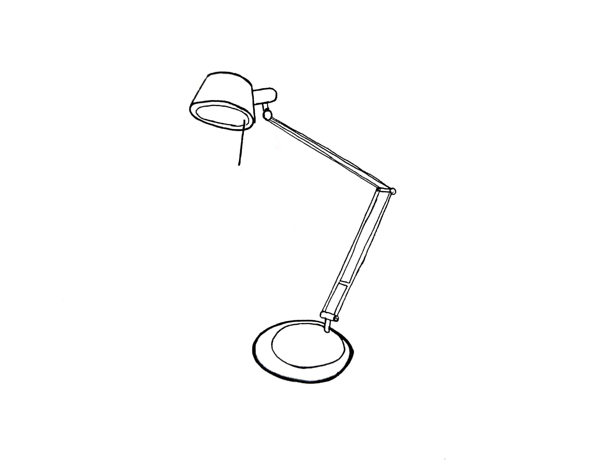 手绘黑白台灯,灯泡,节能灯插画