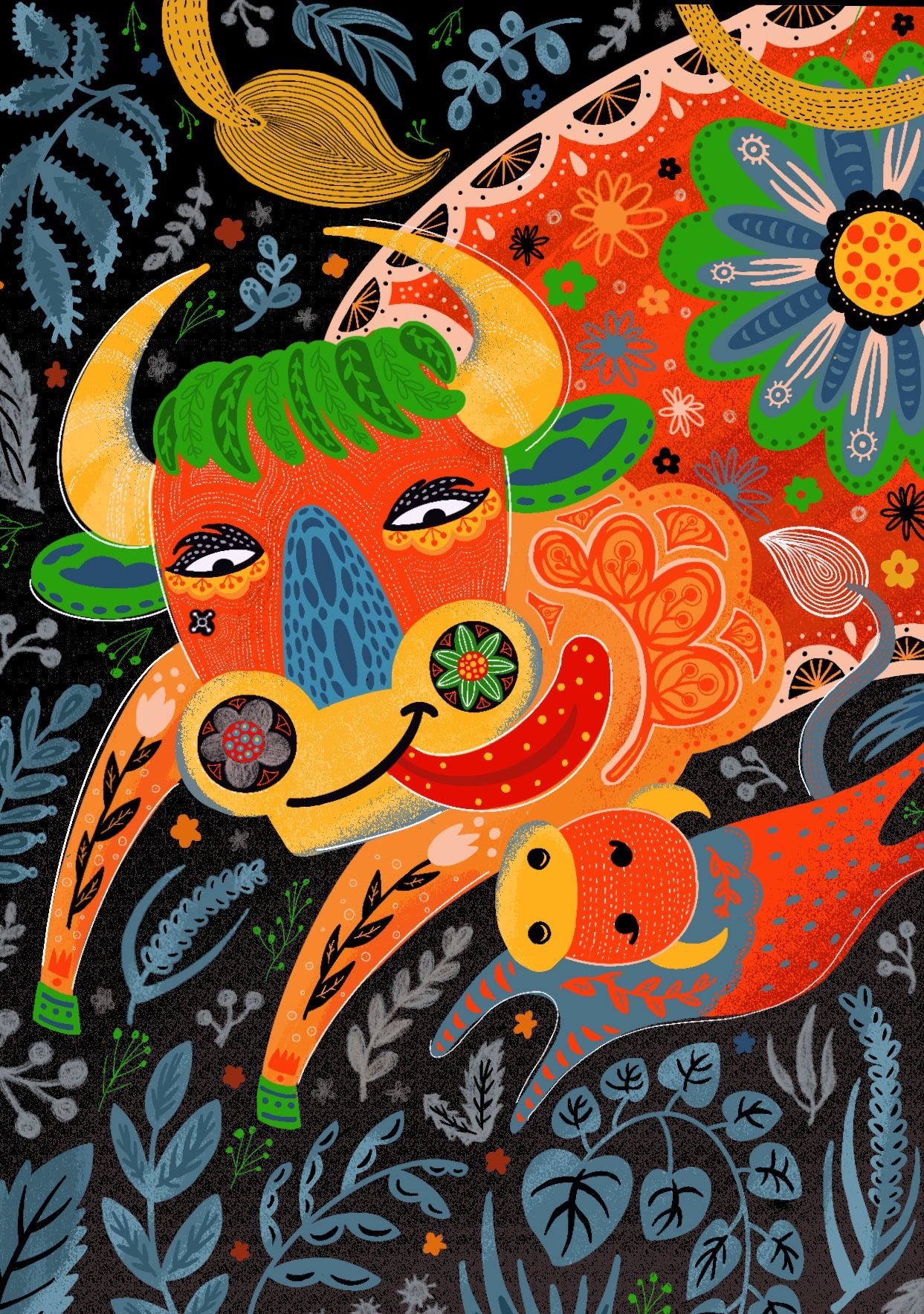 牛年年俗插画 | 老牛舐犊