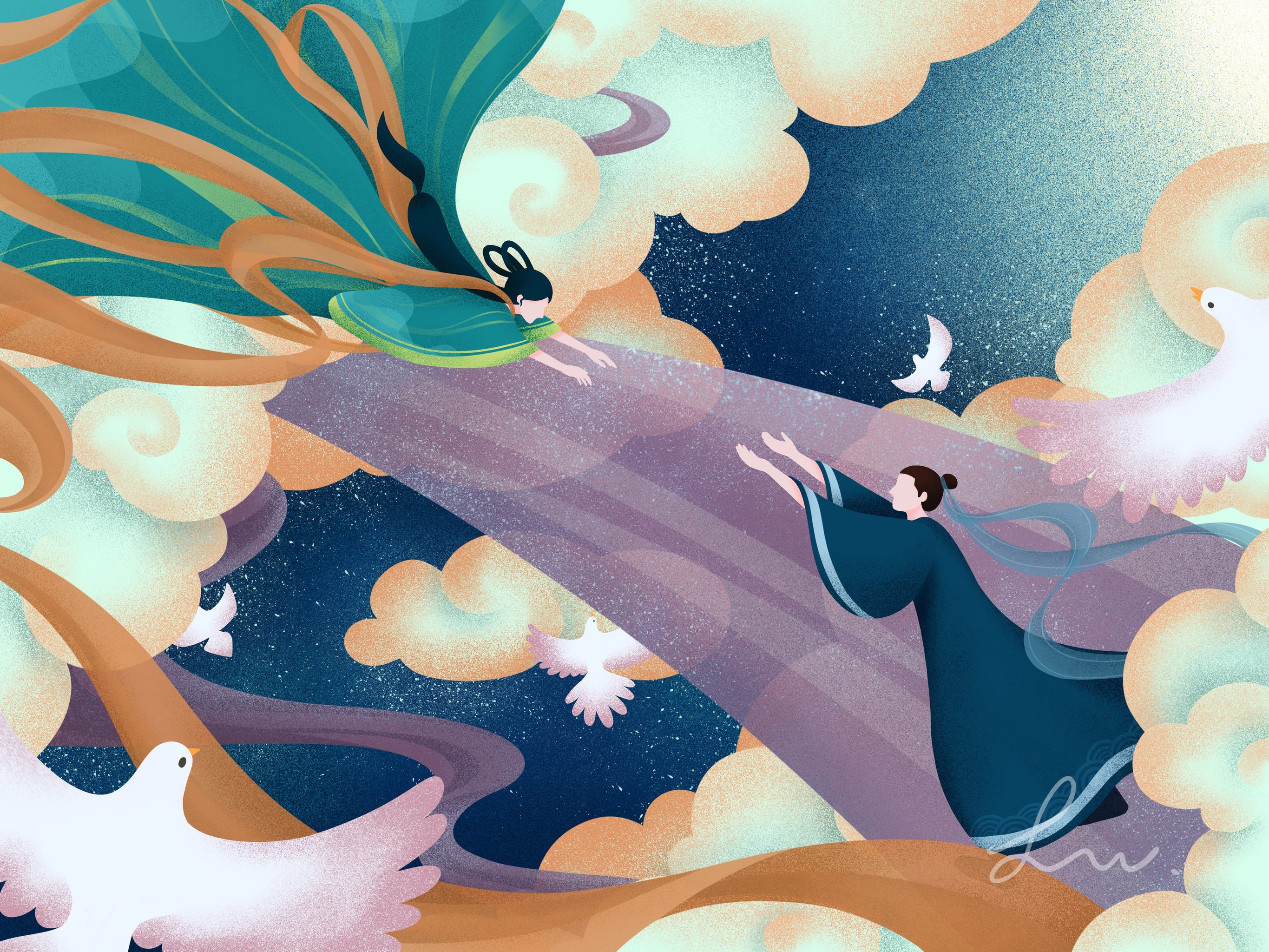 七夕牛郎织女鹊桥相会