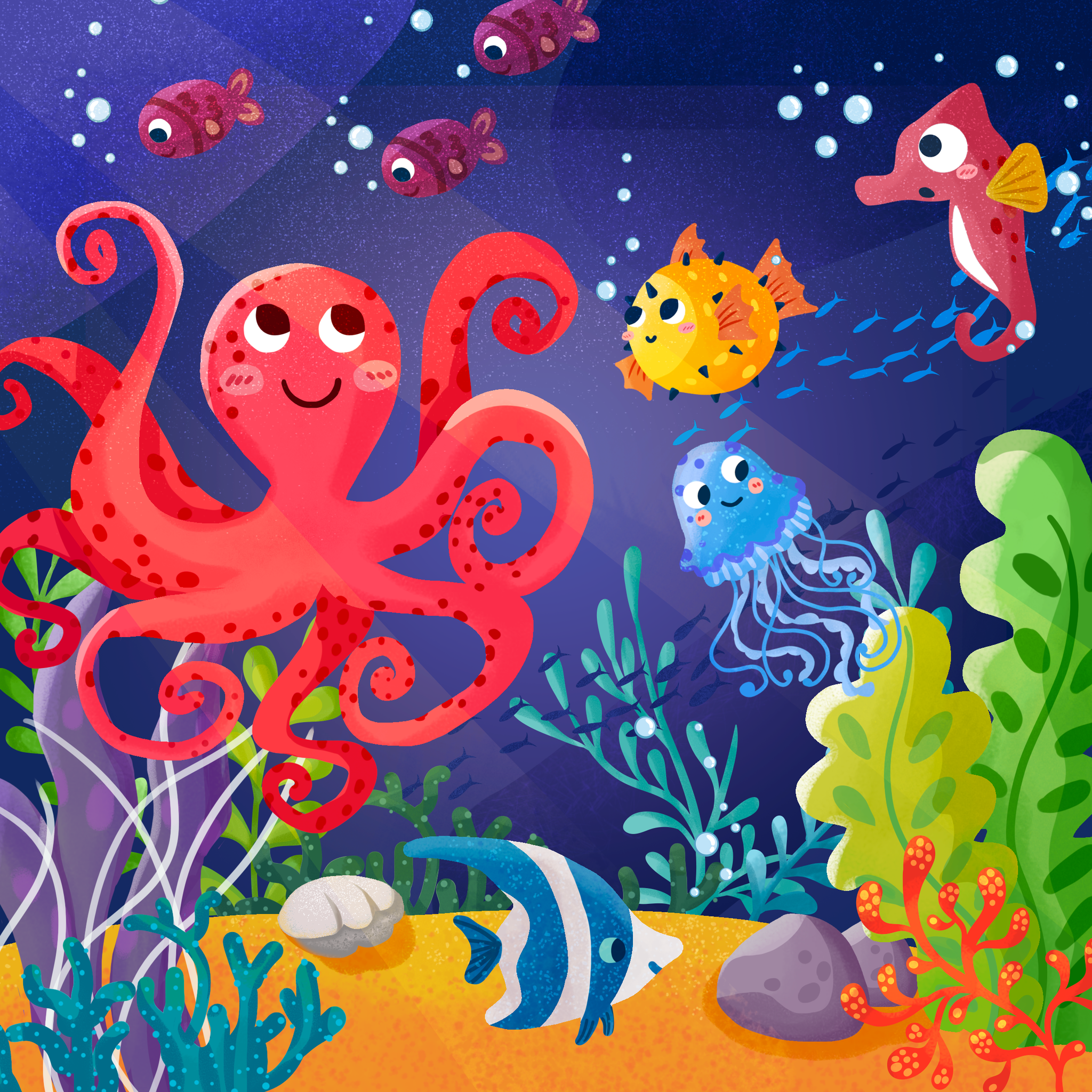 森林海洋动物生物蔬菜水果儿童插画