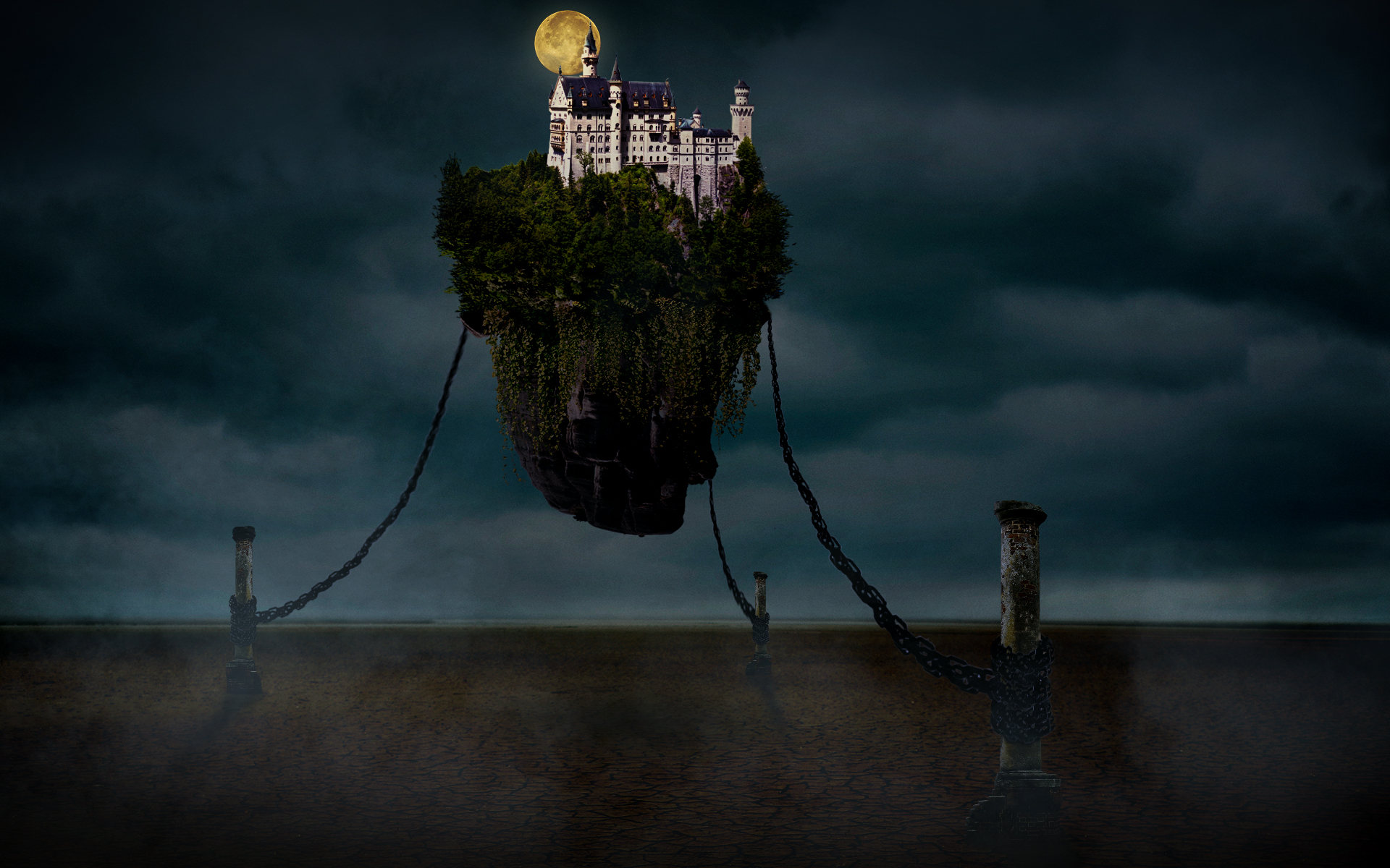 创意海报合成设计悬浮城堡