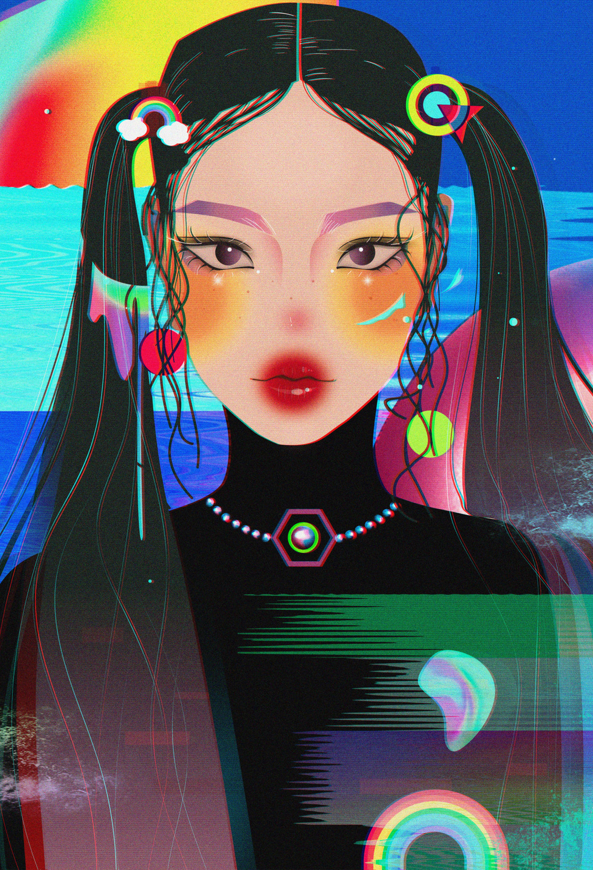 潮酷女孩矢量硬盘插画