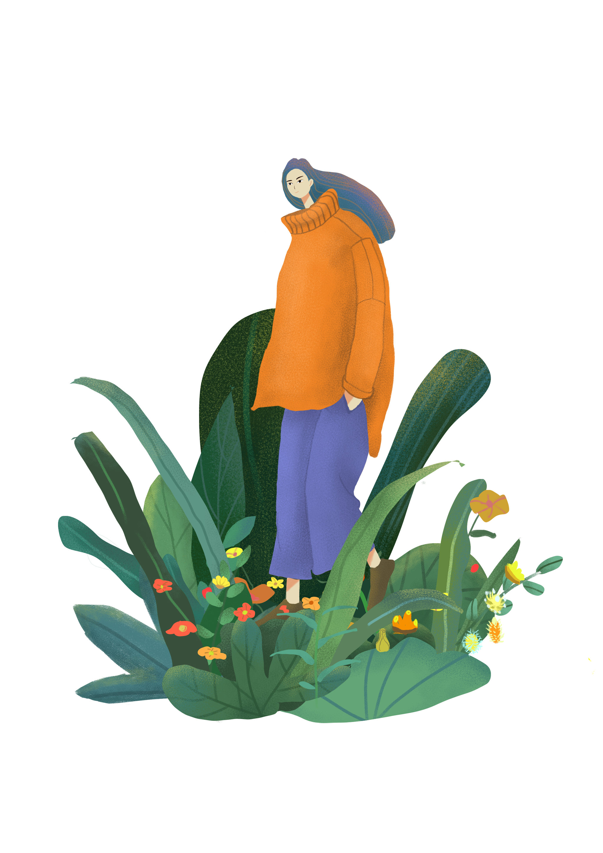 小场景 小清新 植物 噪点肌理插画