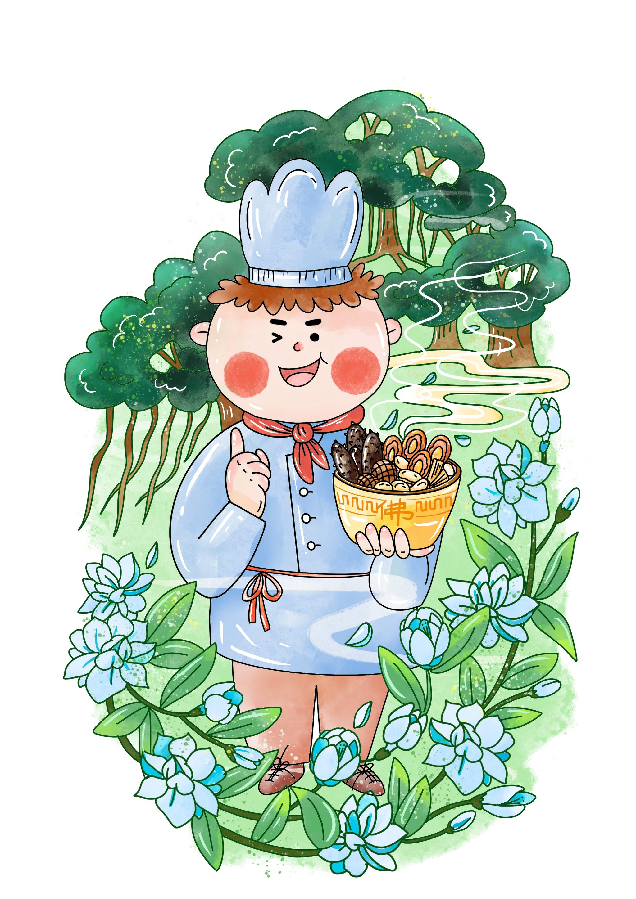 佛跳墙福州美食制作系列插画