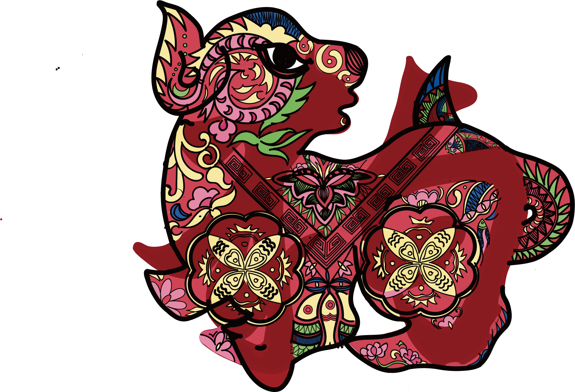 十二生肖少数民族纹样插画《狗》