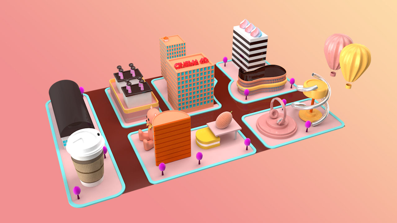 城市小镇卡通建模c4d建模