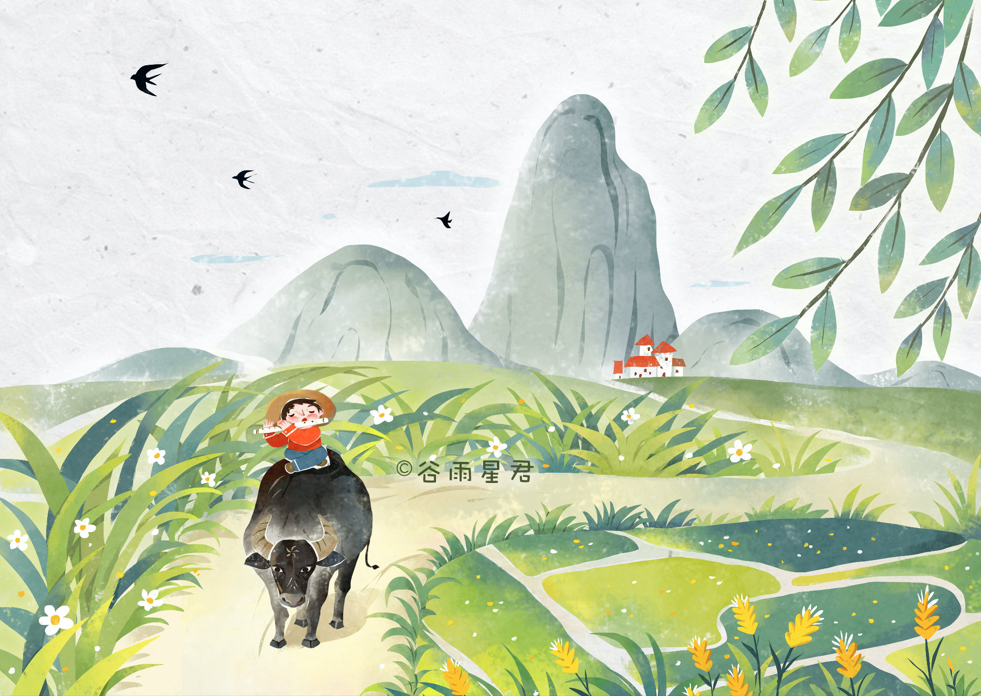 放牛的牧童 - 谷雨星君 - 原创作品 - 视觉中国(shijueme)