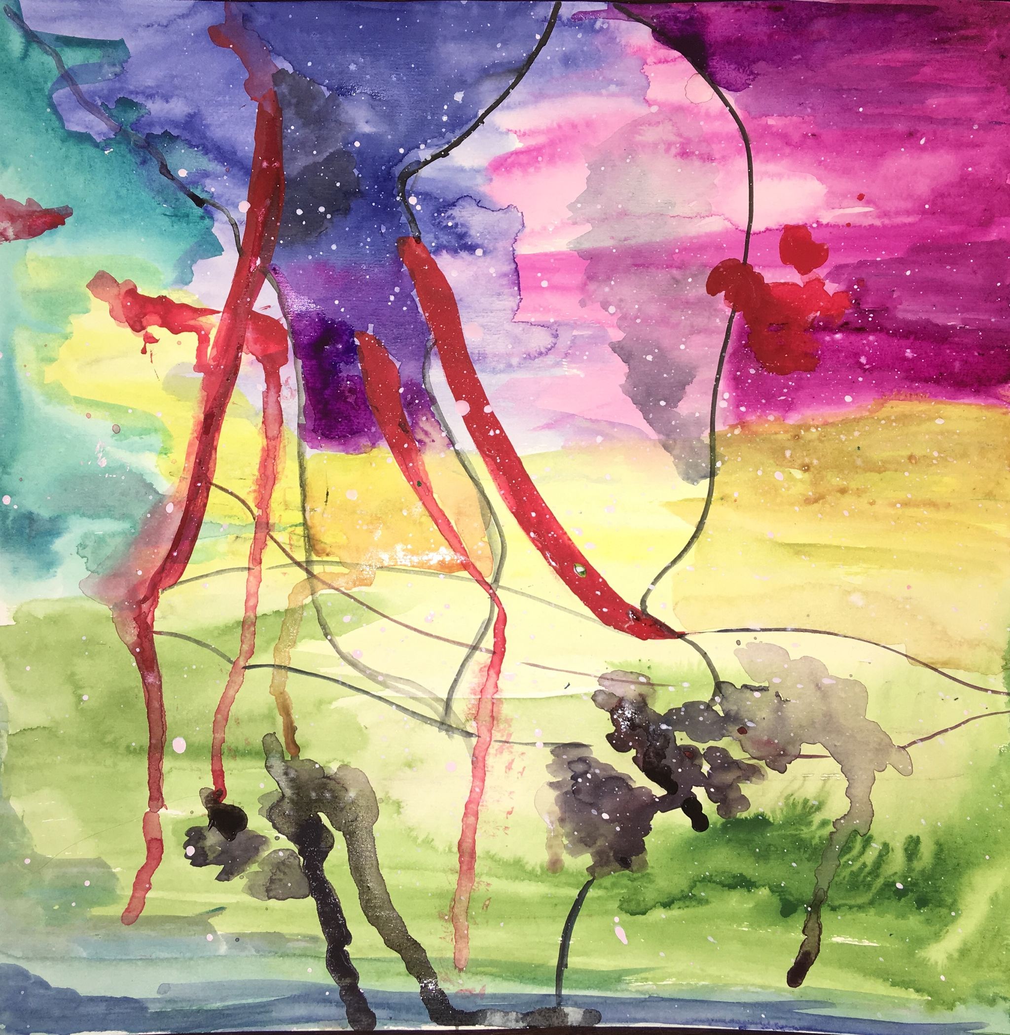 水墨江湖 是一个两岁半的小朋友在油画布上乱画的