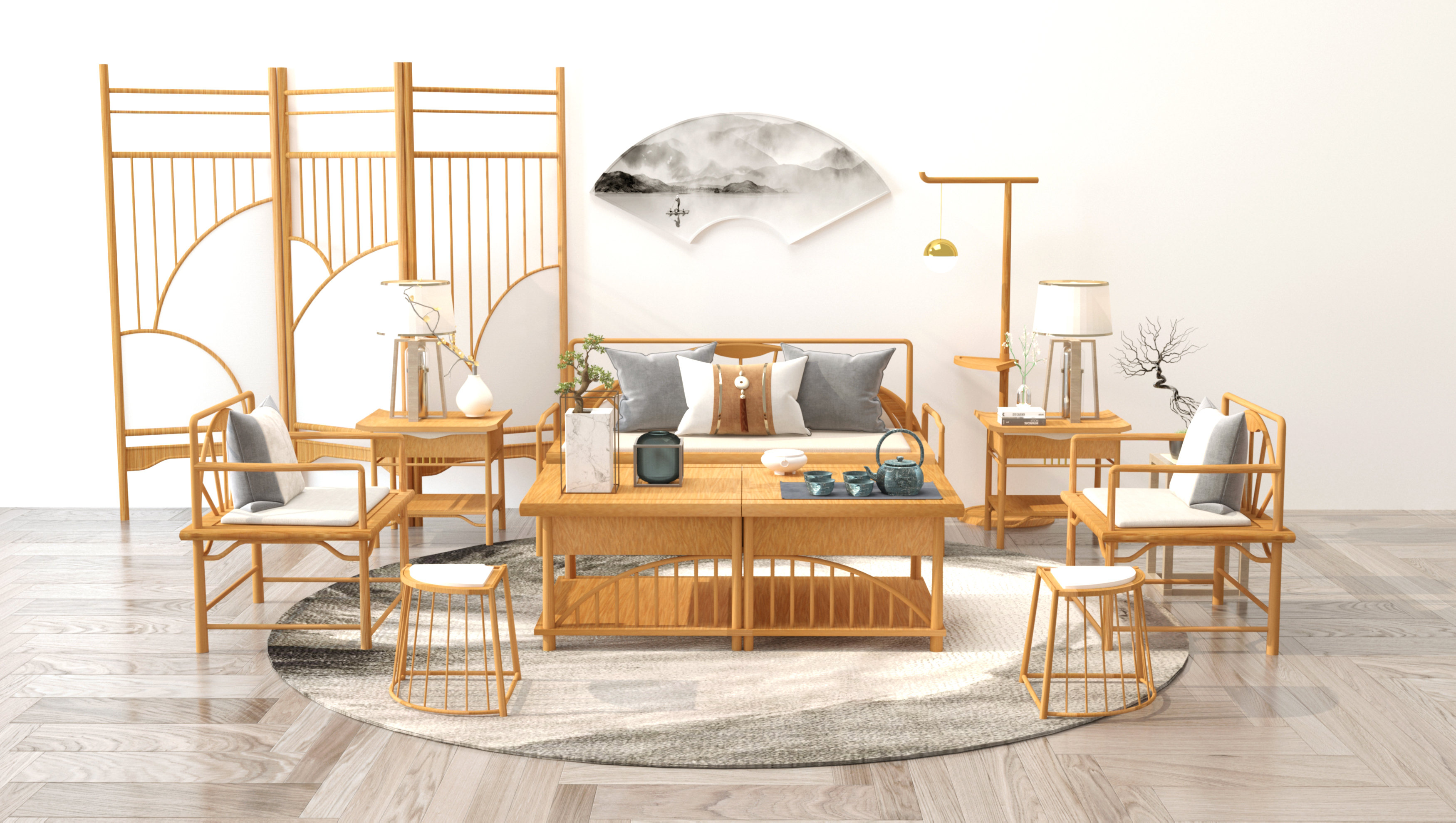 上"扇"若水——竹艺新中式家具设计 - 雨旧 - 原创作品 - 视觉中国