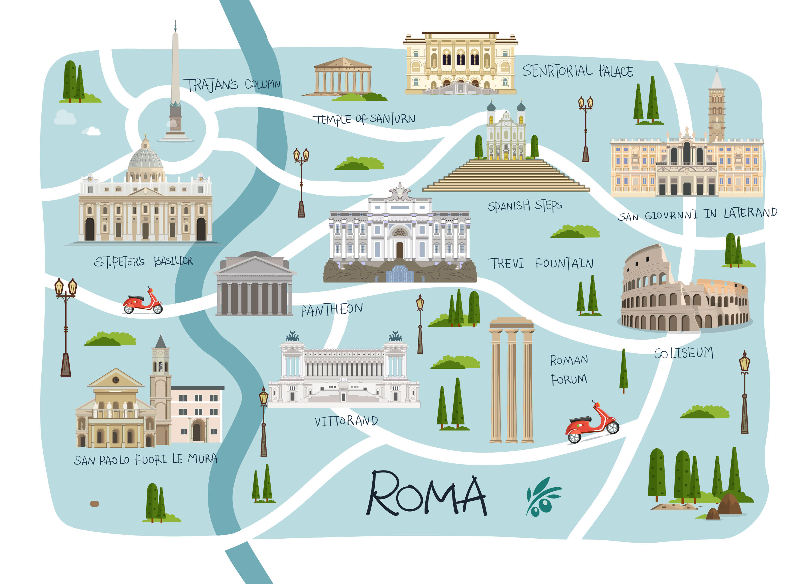 细节扁平风手绘罗马地图 - gowri. - 原创作品 - 视觉中国(shijueme)