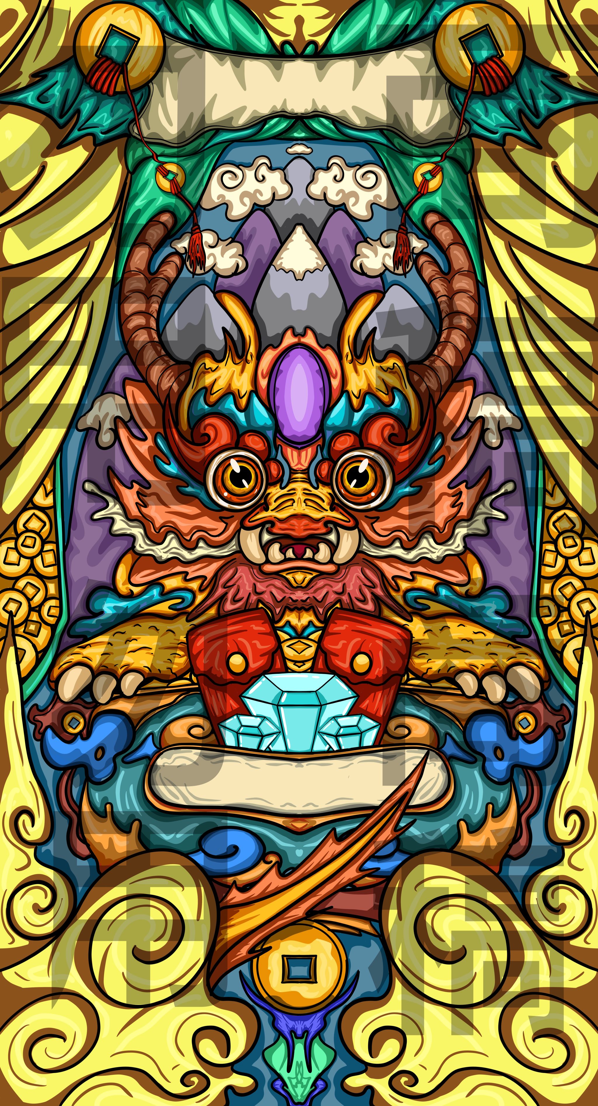 国潮风格神兽插画