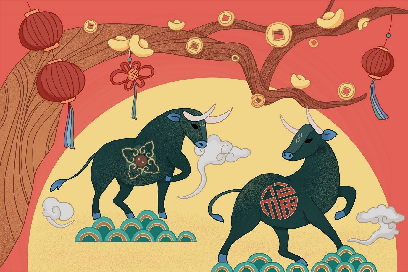 2021牛年春节插画 - 钻石小姐diamond - 原创作品 - 视觉中国(shijue