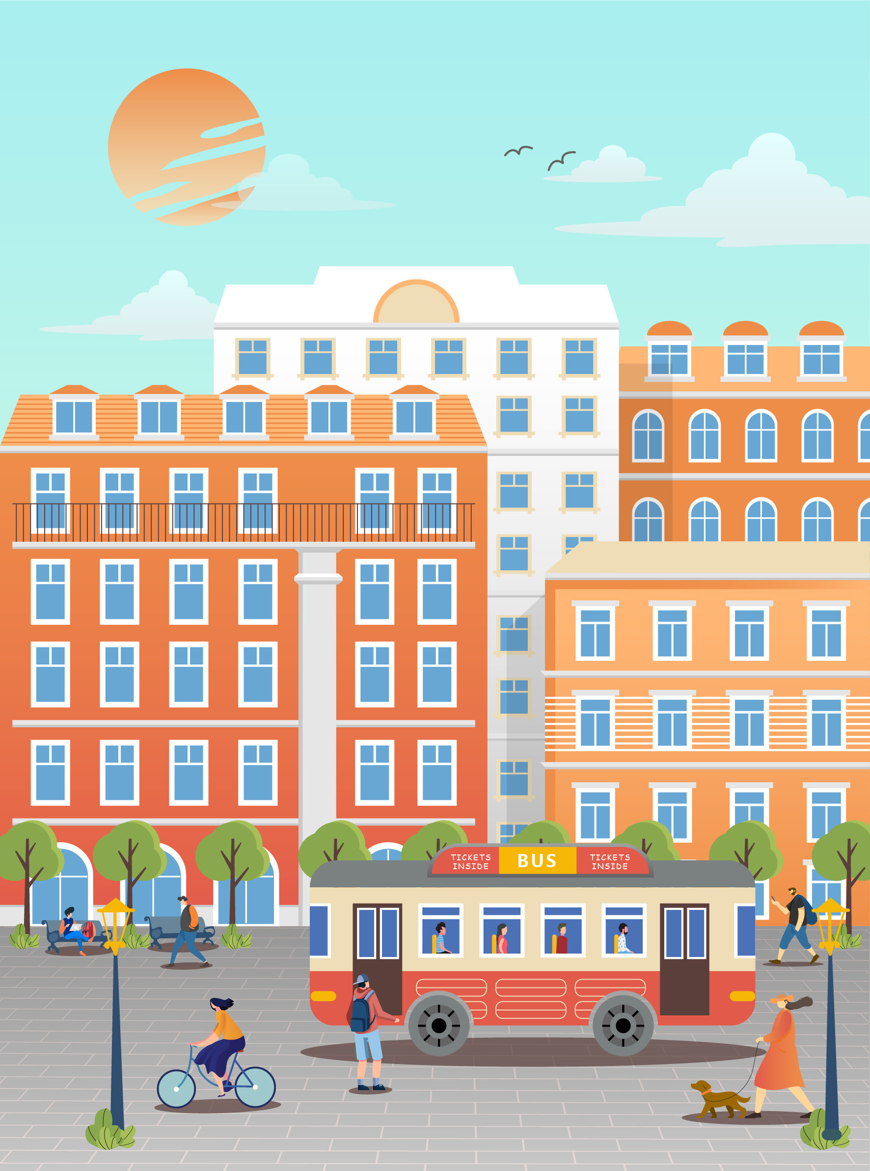 手绘矢量建筑插画扁平风格插画