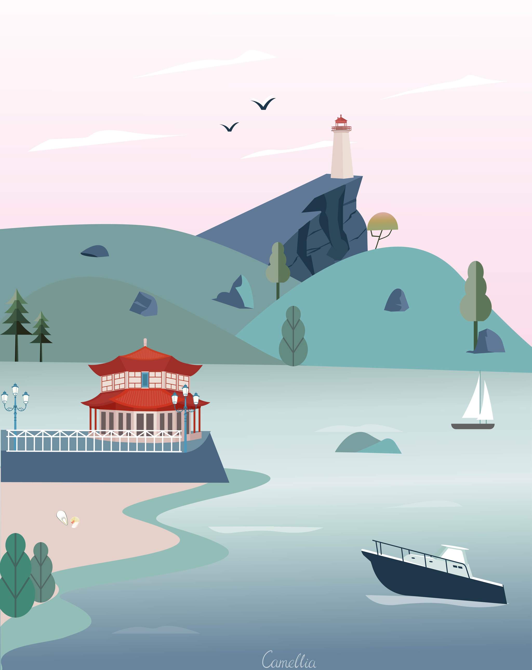 扁平风·风景系列 - camellia - 原创作品 - 视觉中国(shijueme)