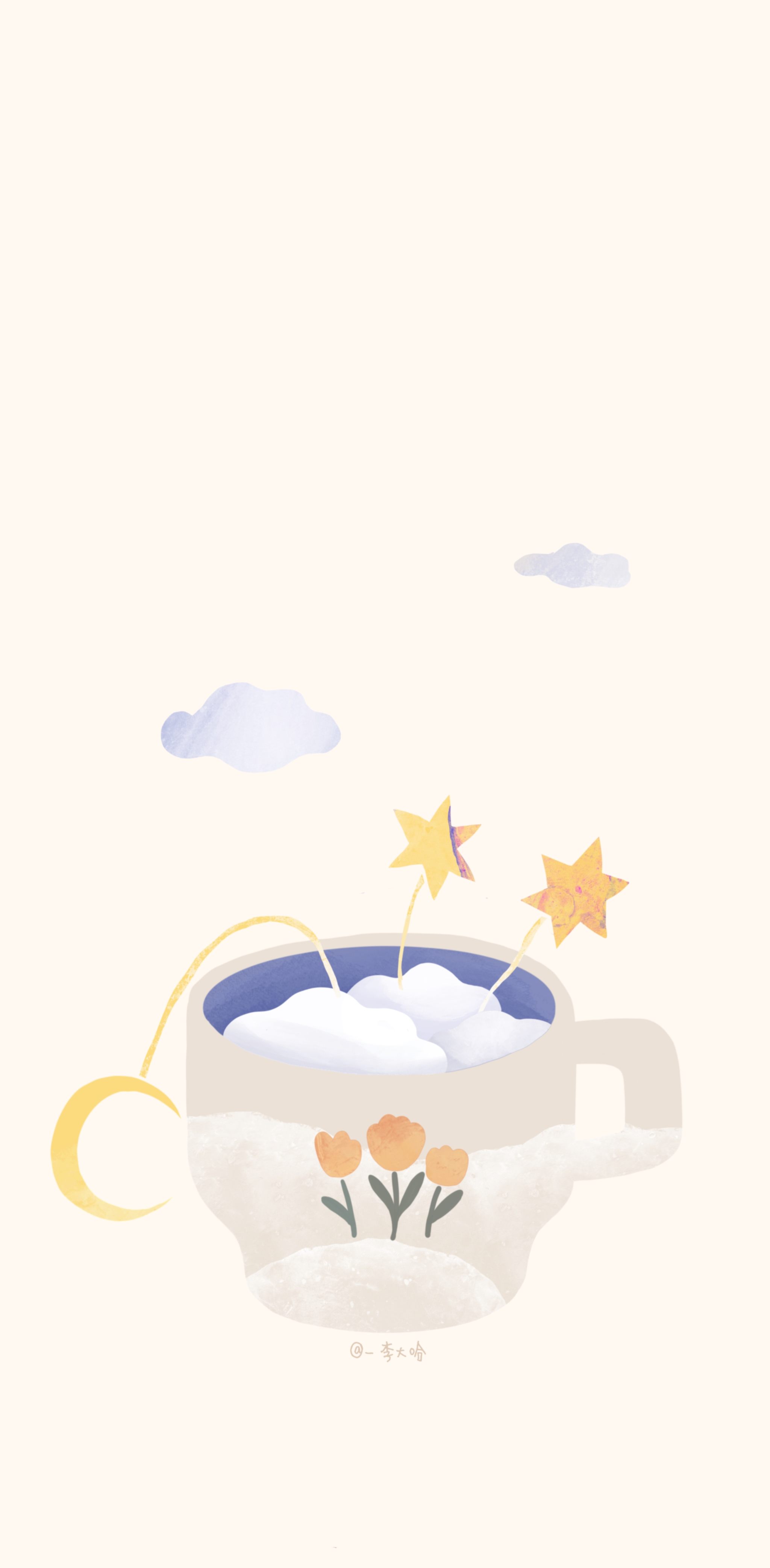 手机壁纸可爱插画兔子云朵猫贴纸