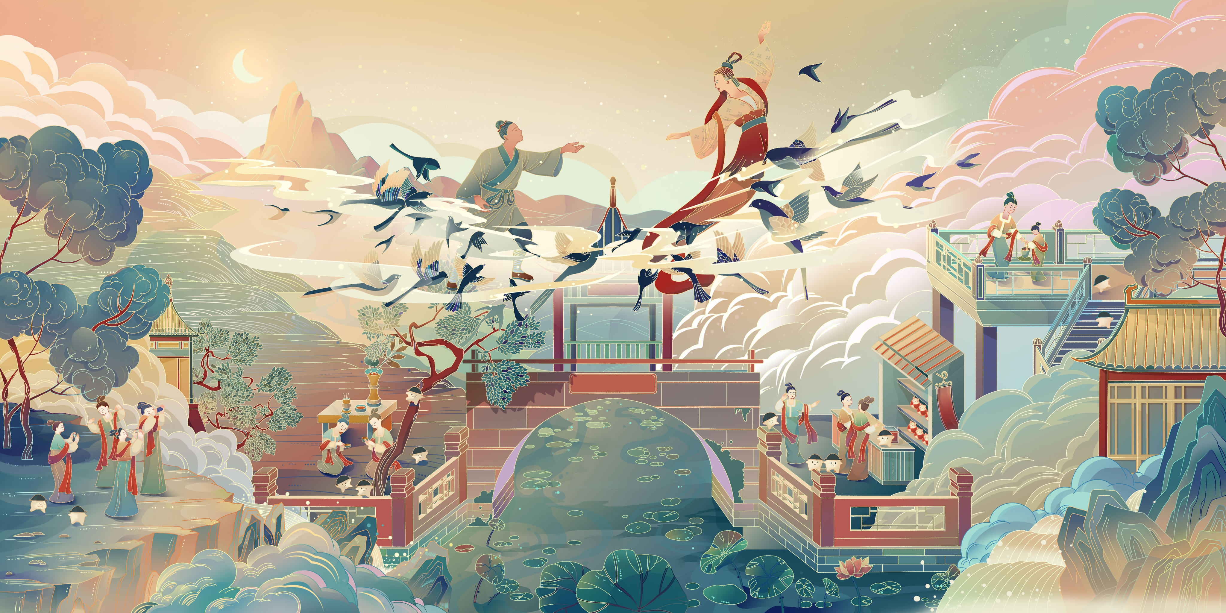 国潮风七夕节日插画