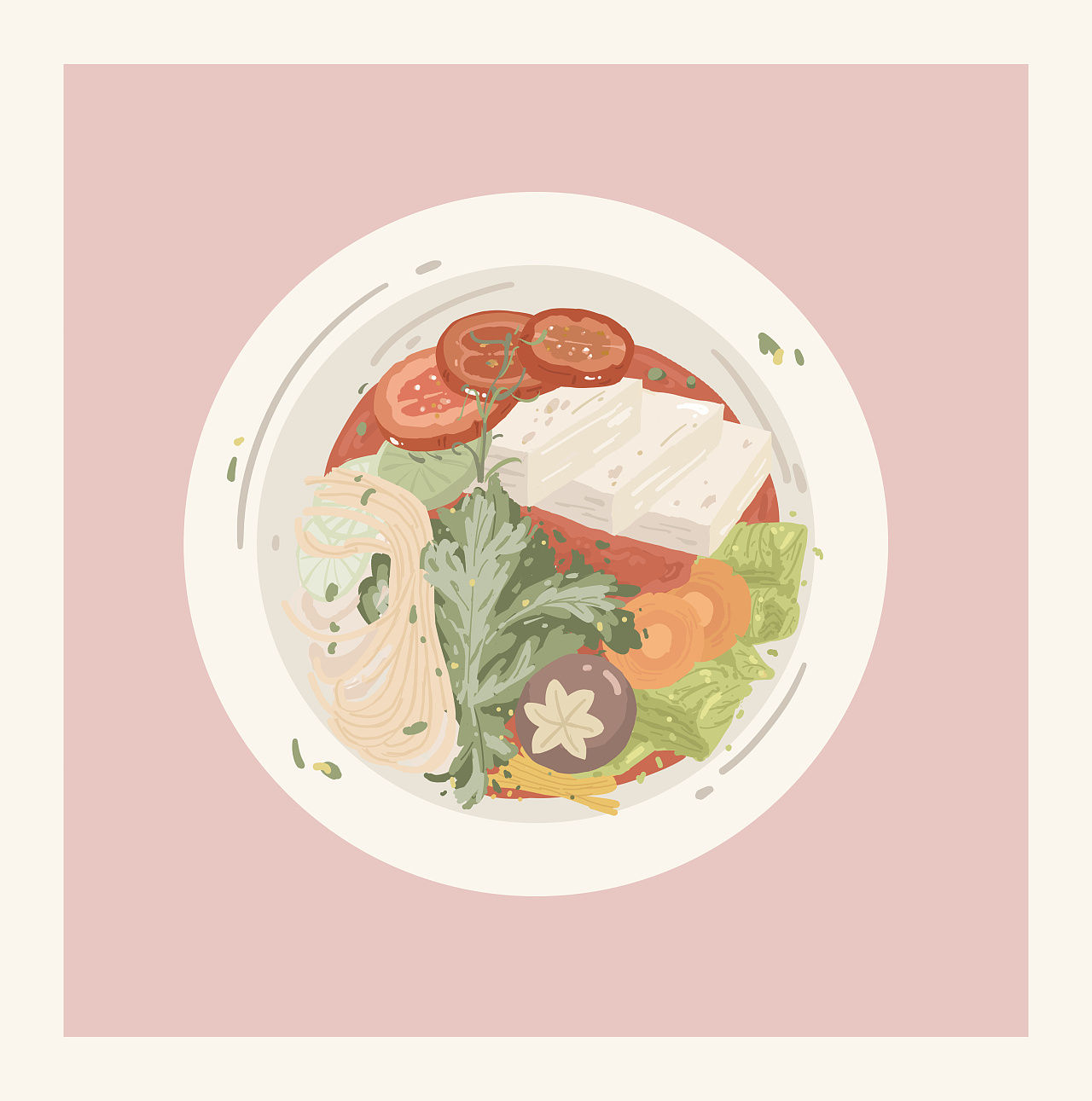 简约清新番茄火锅食物餐饮卡通商扁平插画