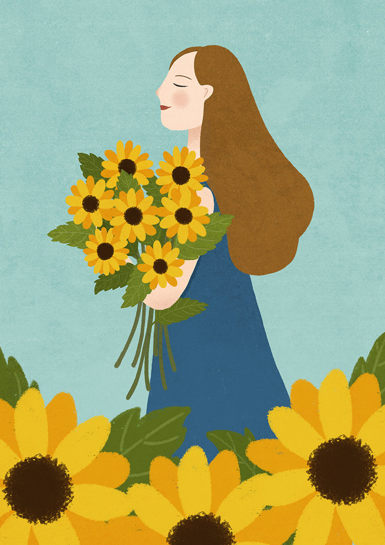 女孩和花向日葵暖心向阳