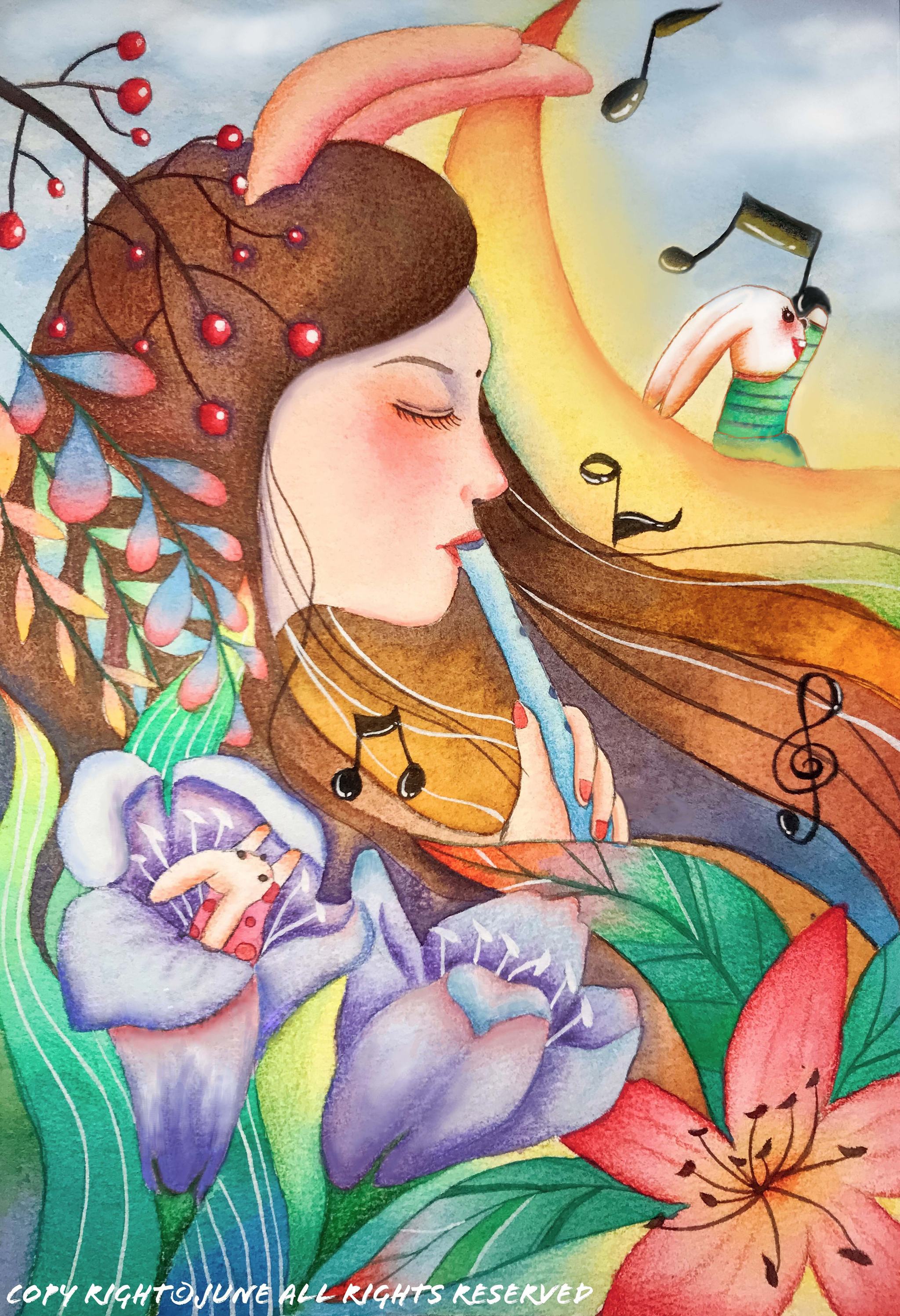 原创水彩插画-她的梦系列 - 陆小月_月儿 - 原创作品 - 视觉中国