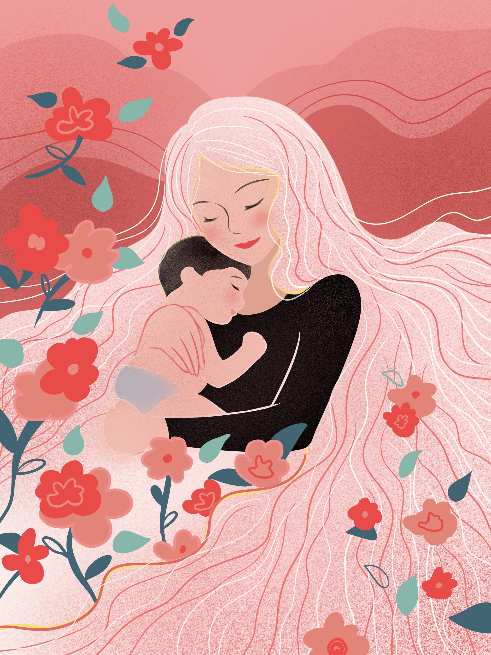 母亲节插画宝宝母爱拥抱