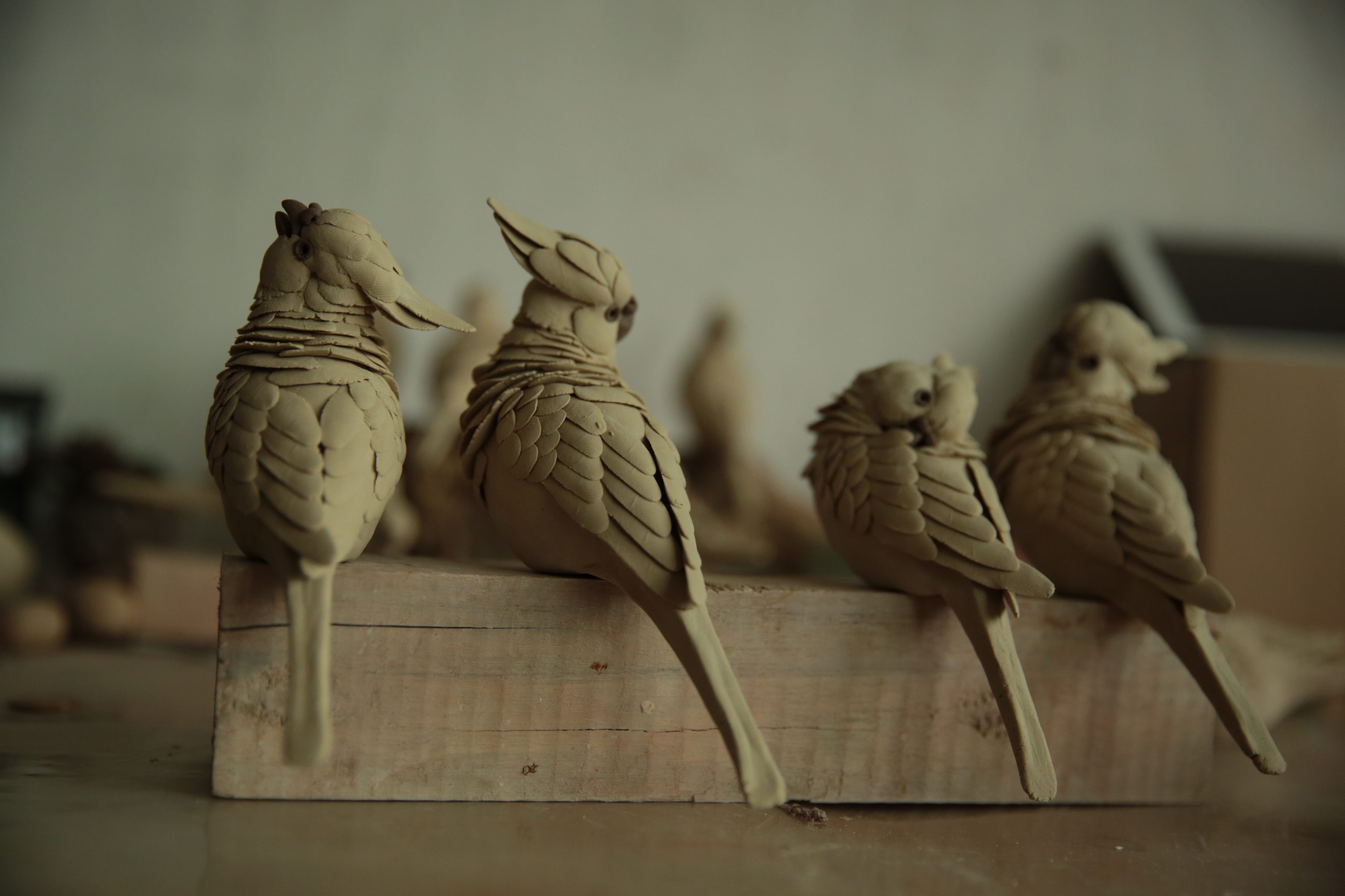 葵花鹦鹉 纯手工陶瓷动物雕塑原创设计 家居摆件