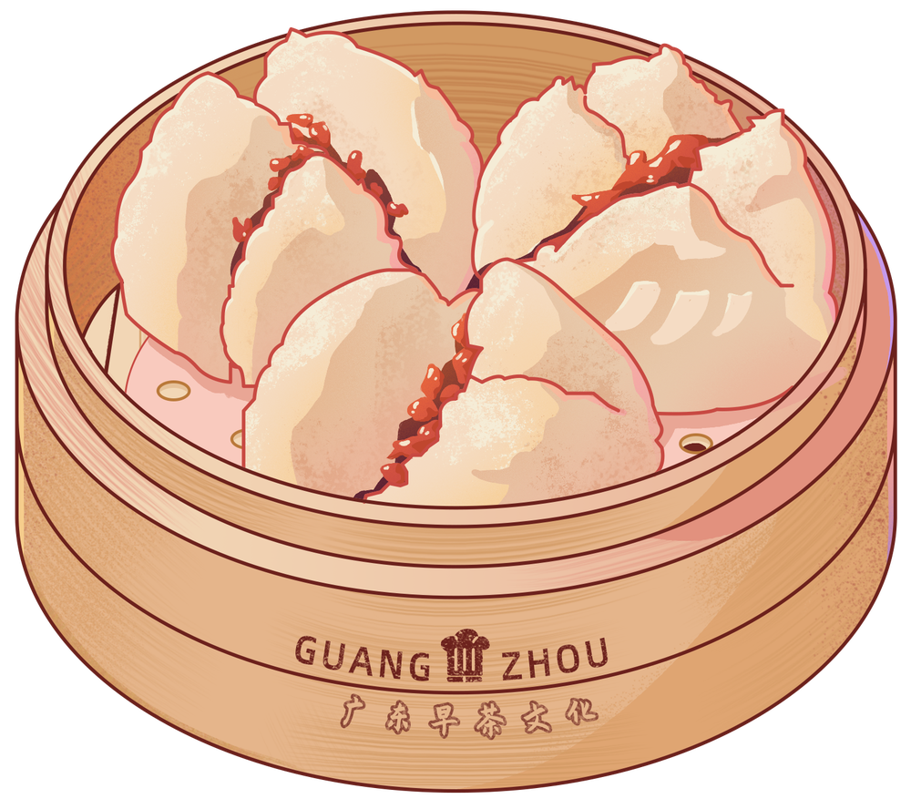 广州叉烧包广东早茶文化蒸笼中华传统美食中国风国潮风