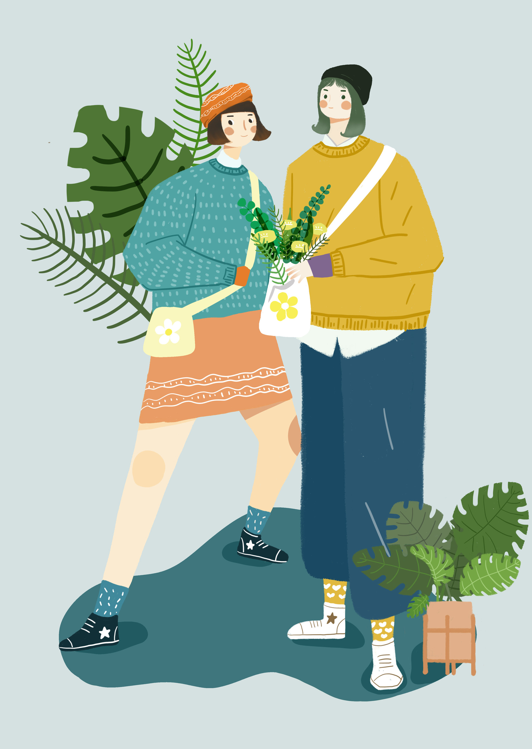 扁平人物场景插画