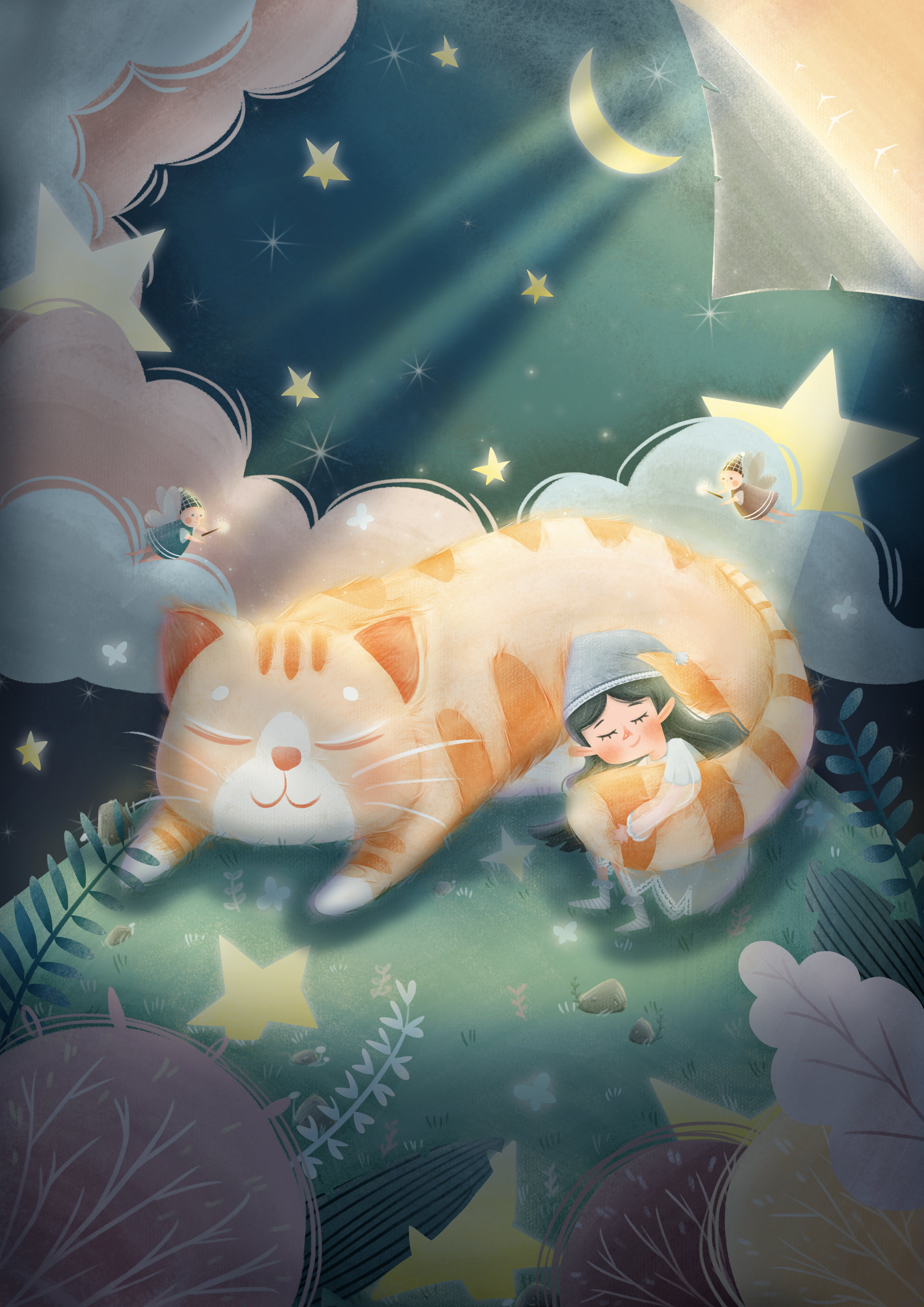 绘本风插画梦境