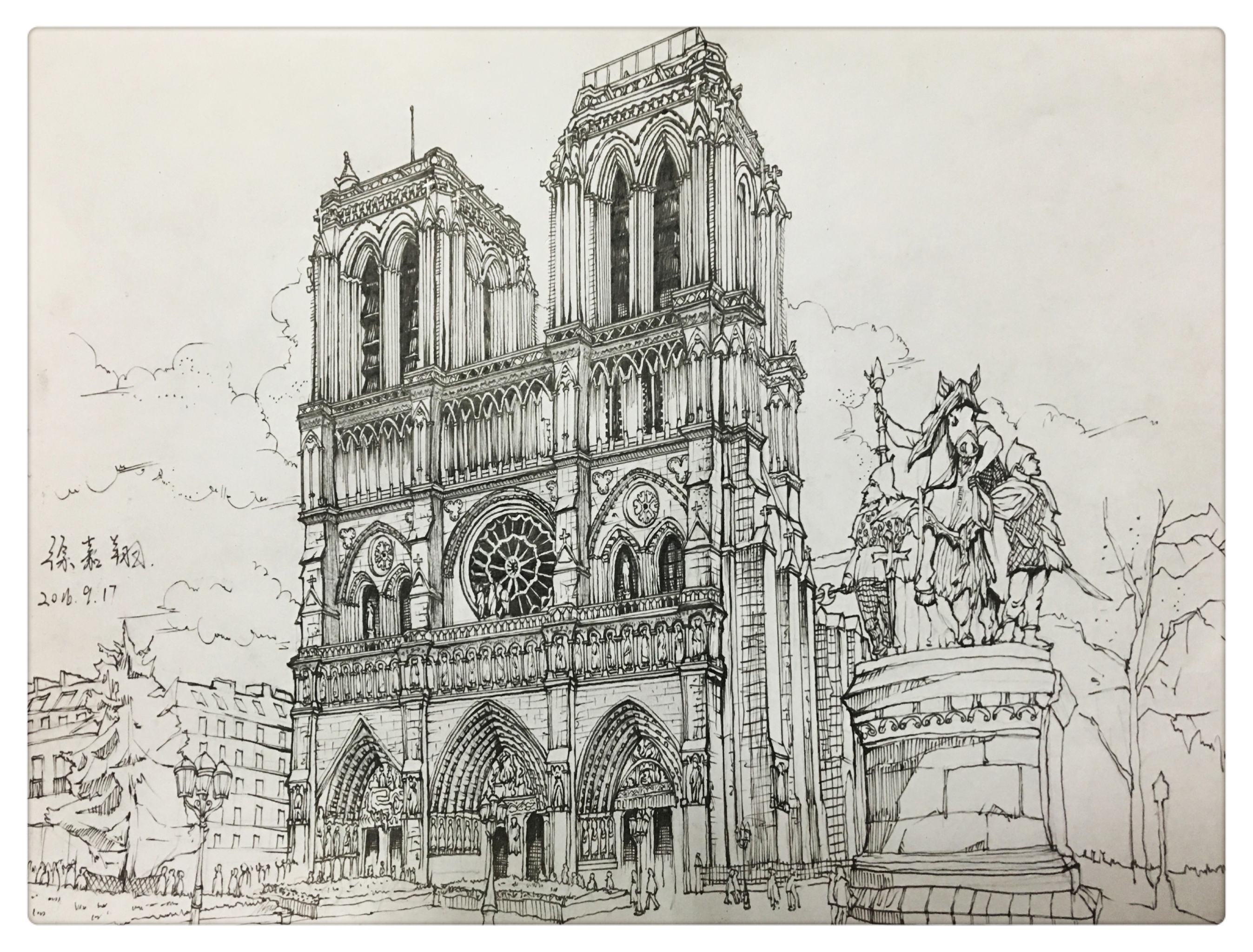 巴黎圣母院线稿高清图片