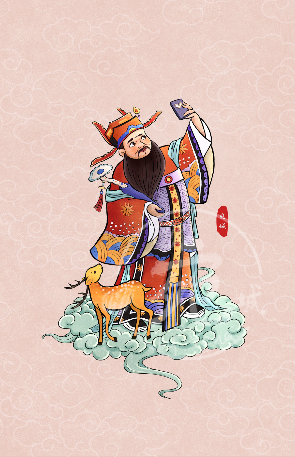 牛年创意趣味门神插画