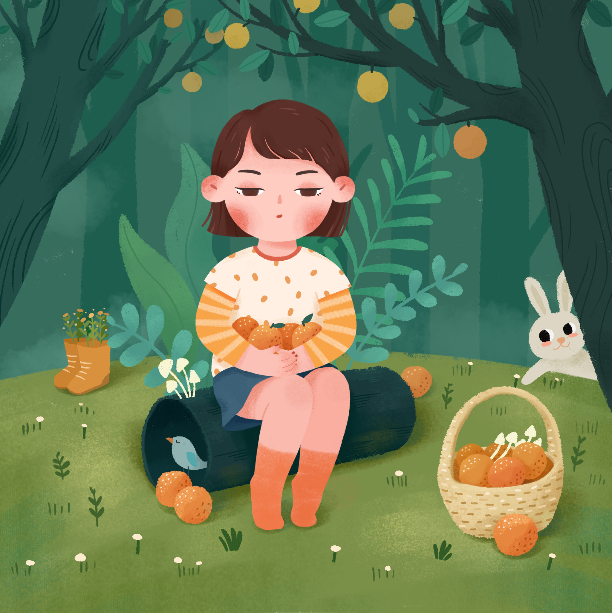 q版人物小场景插画原创