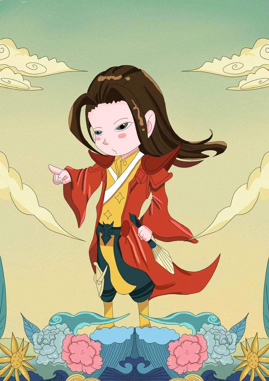 三国周瑜噪点扁平风国潮q版