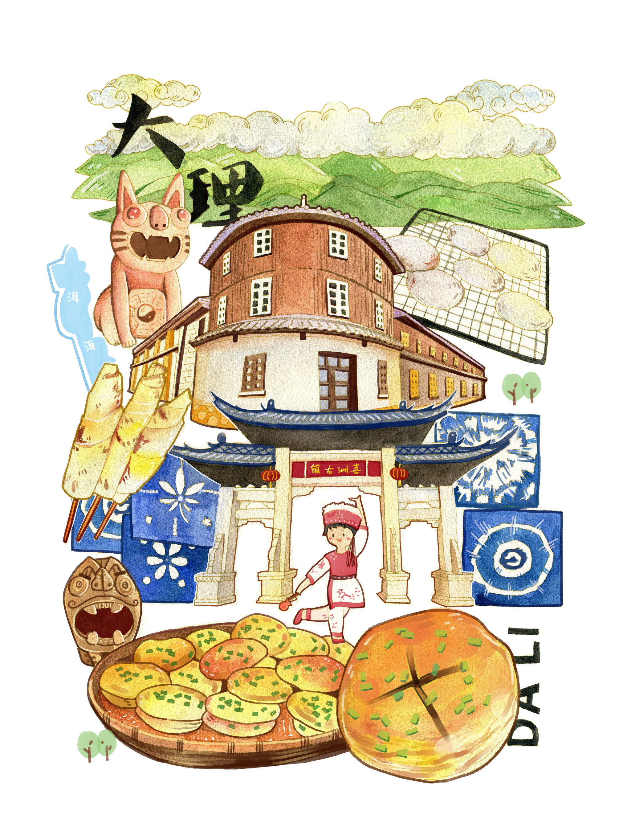 漫游城市之云南大理建筑插画 - yoshiki的战斗机 - 原创作品 - 视觉
