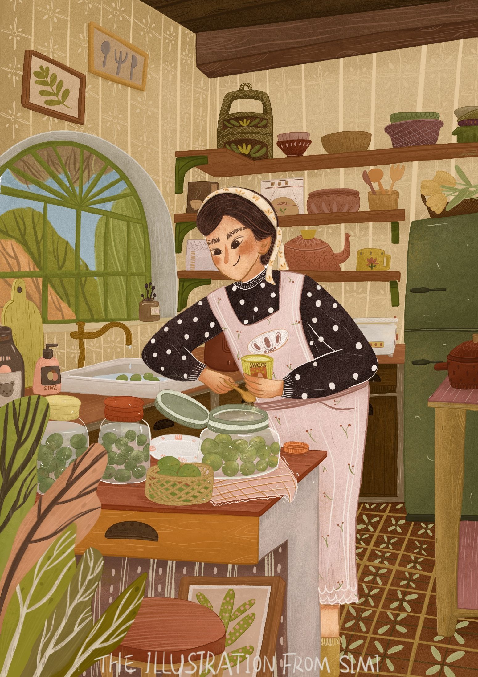 邻近色色稿练习过程 厨房自制梅酒插画