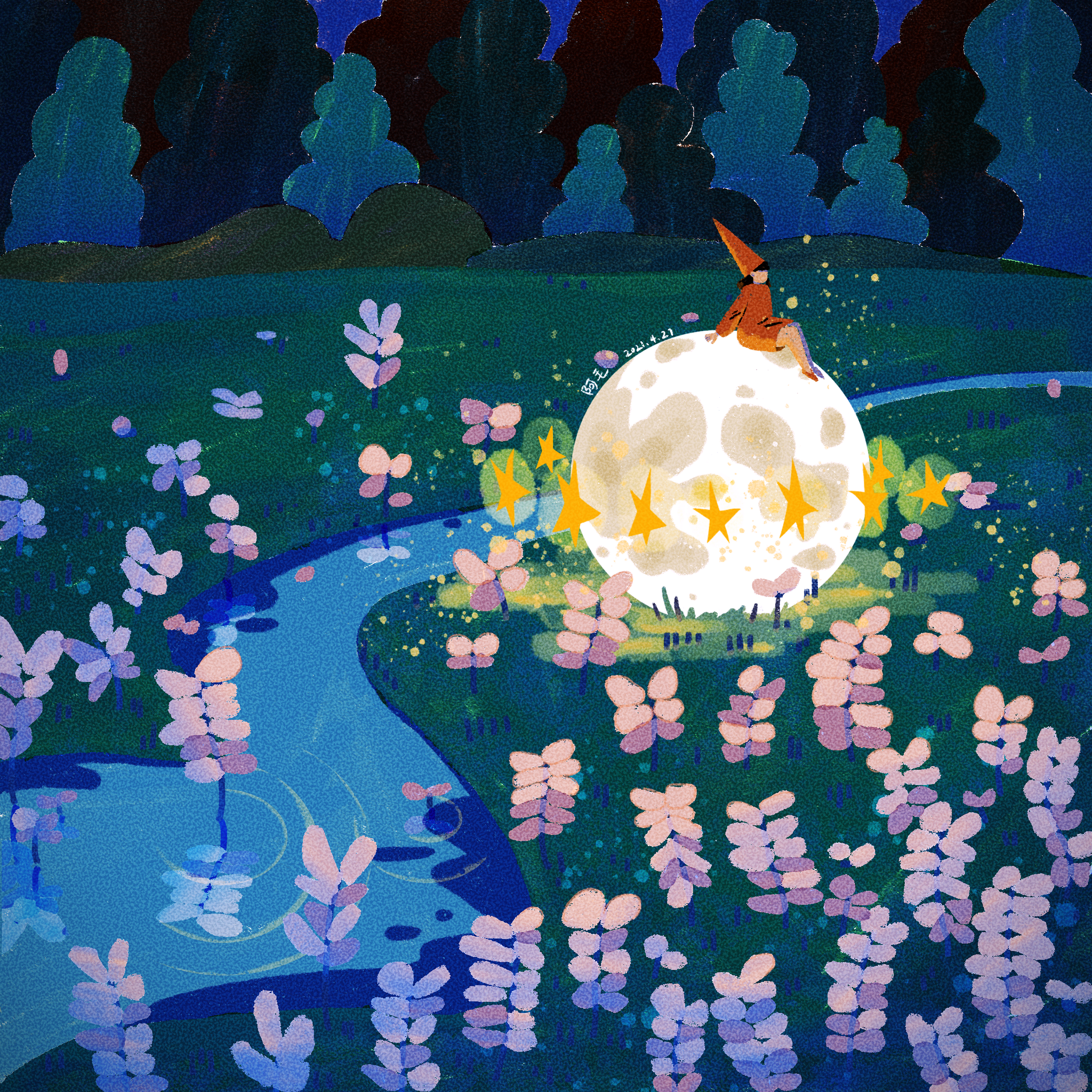 坐在月亮上的女孩 - 杨二毛咬了只狗 - 原创作品 - 视觉中国(shijueme