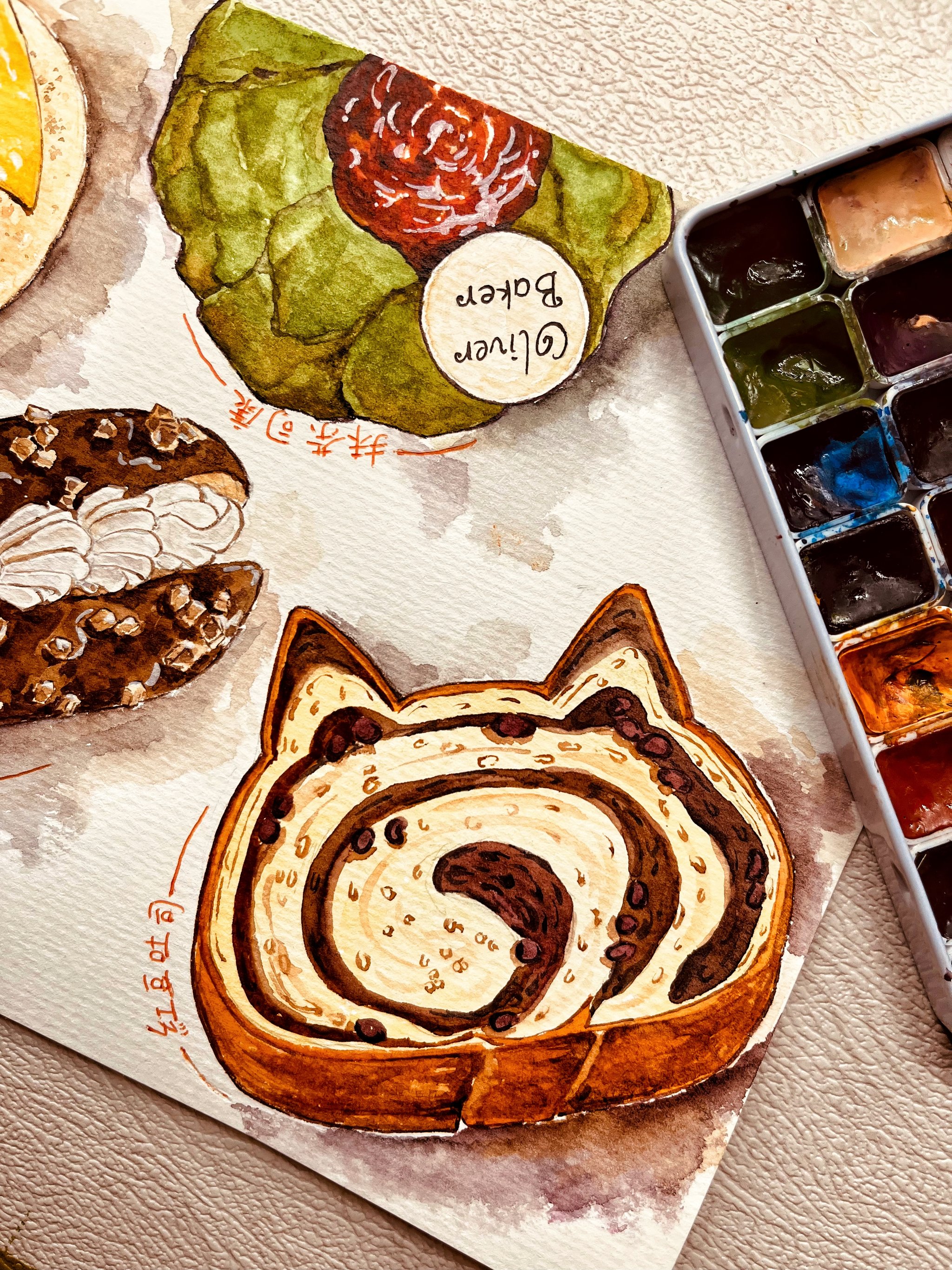 水彩美食 红豆吐司