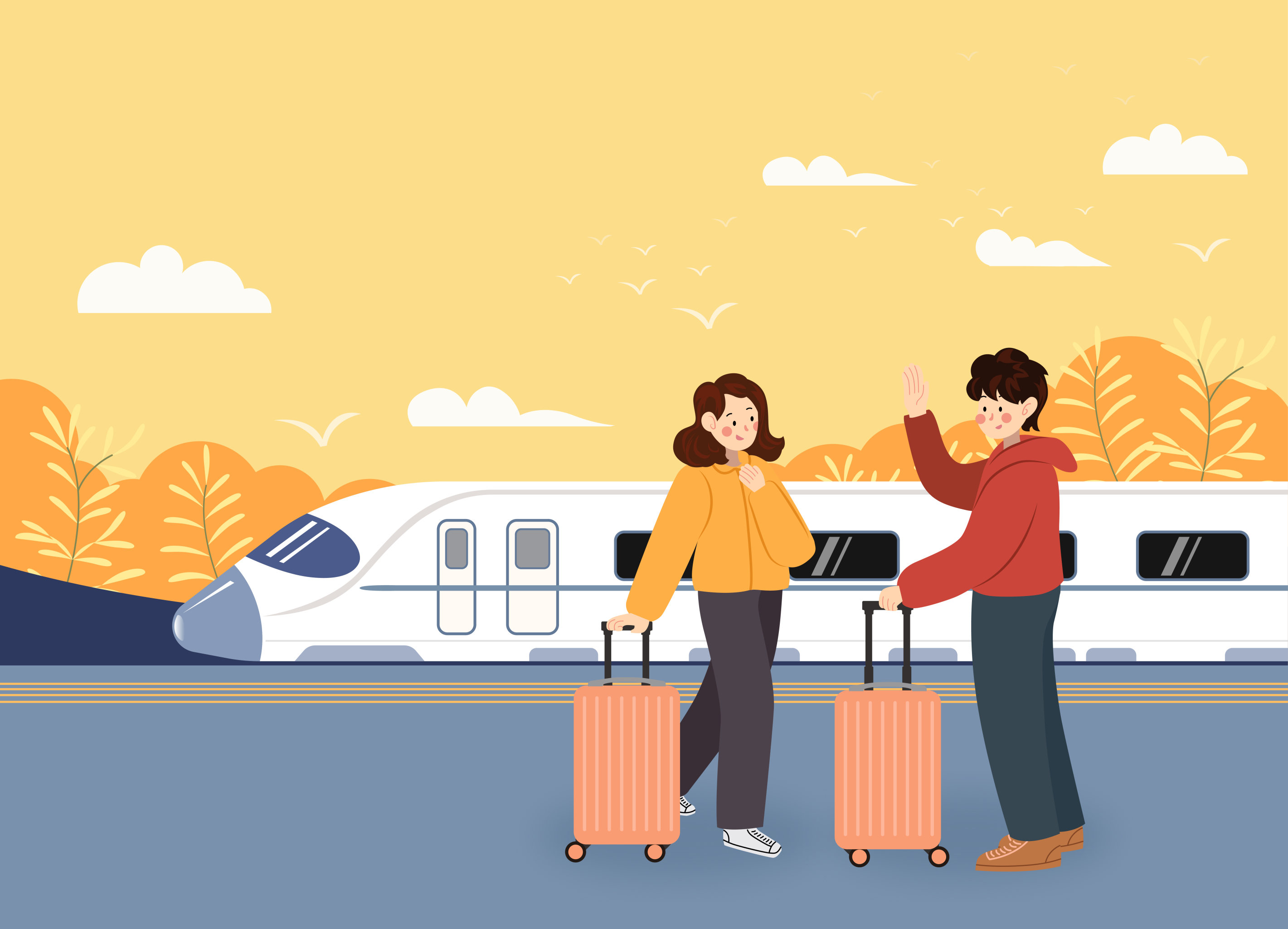 春运一对情侣乘坐交通工具回家过年