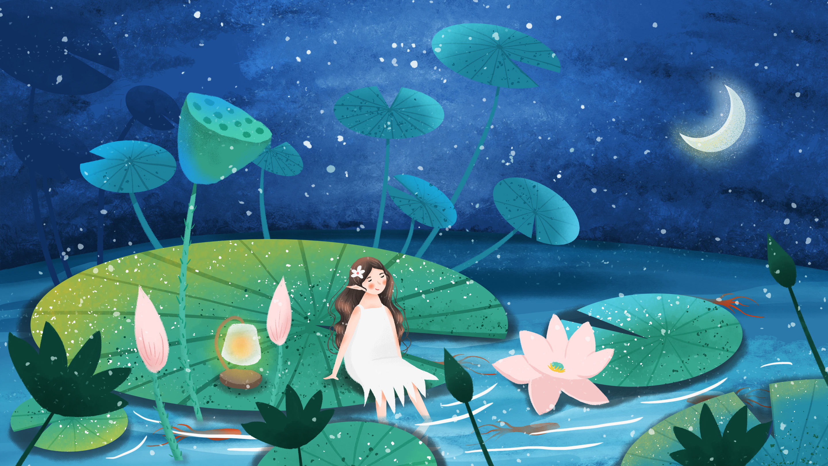 在荷花池塘里晒月光