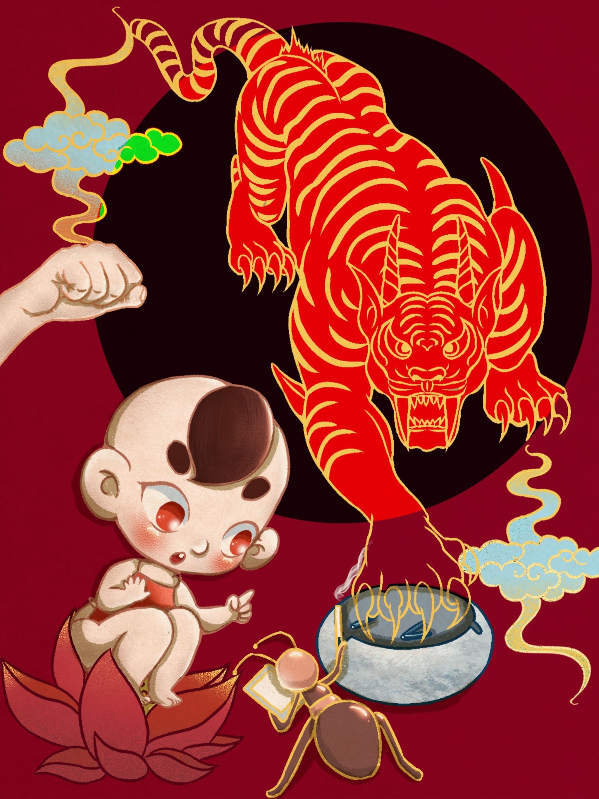 《家有神兽之龙生九子》q版年娃卡通系列插画