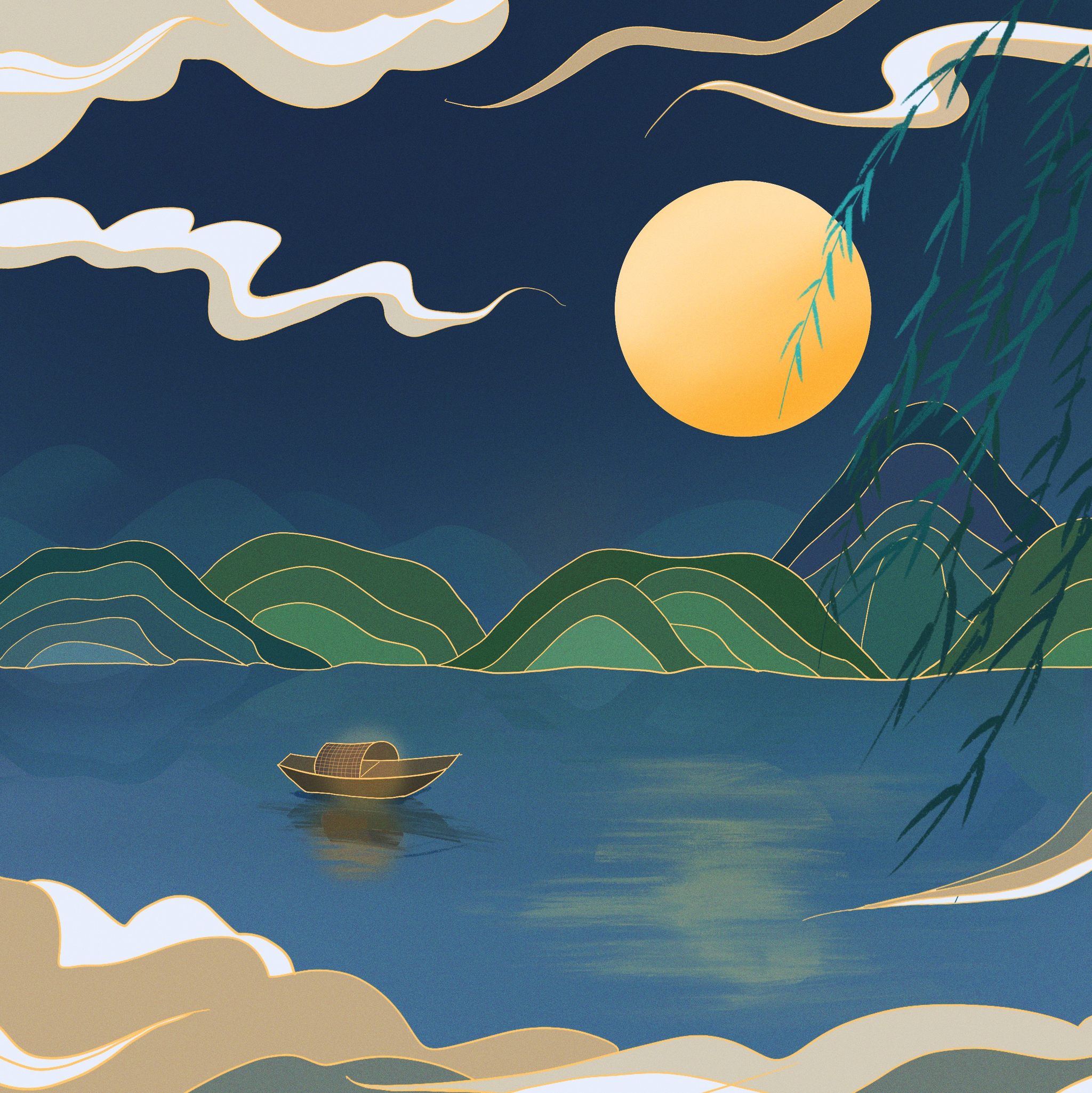 扁平中国风《风花雪月》