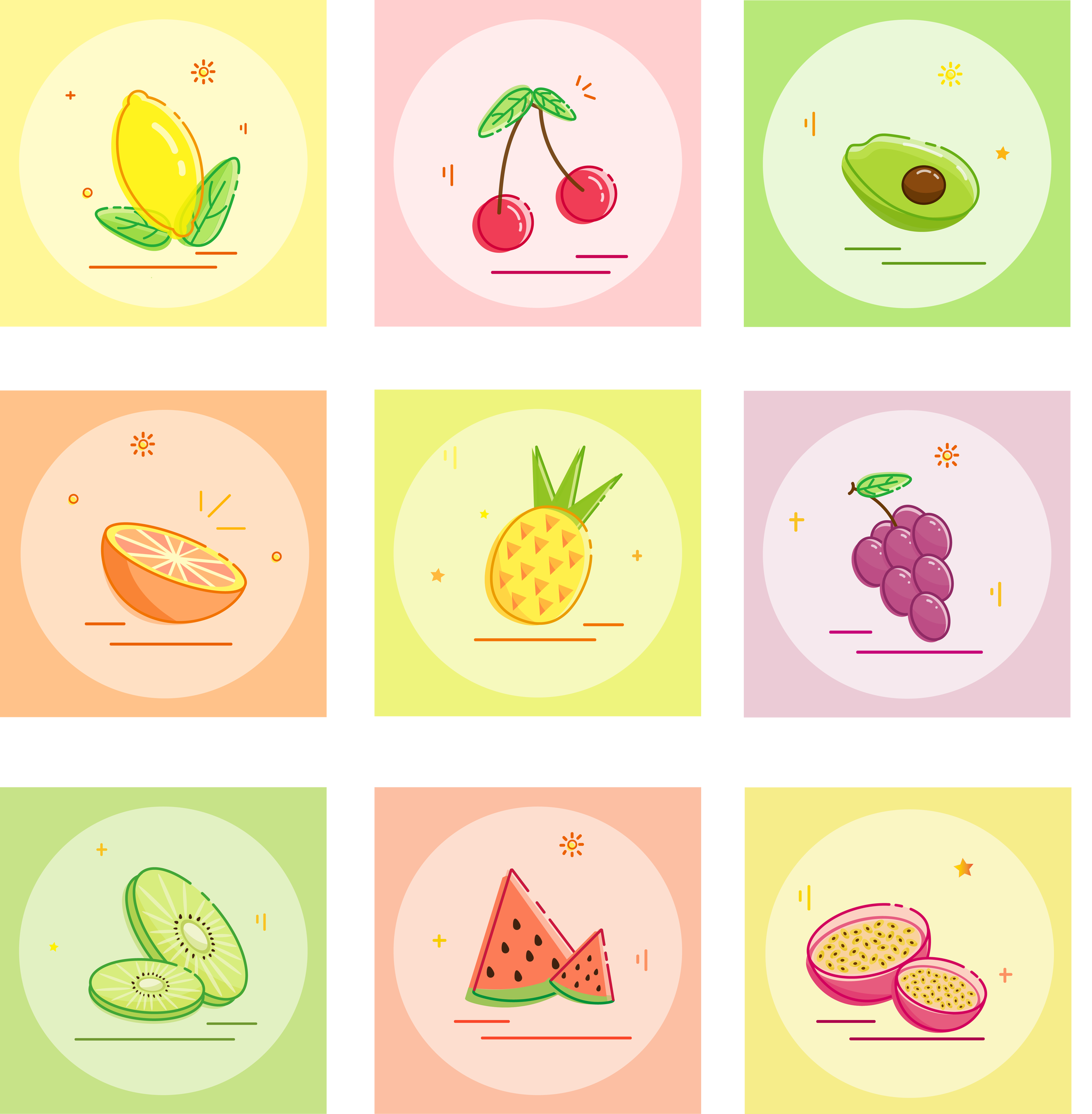 线条风水果插画