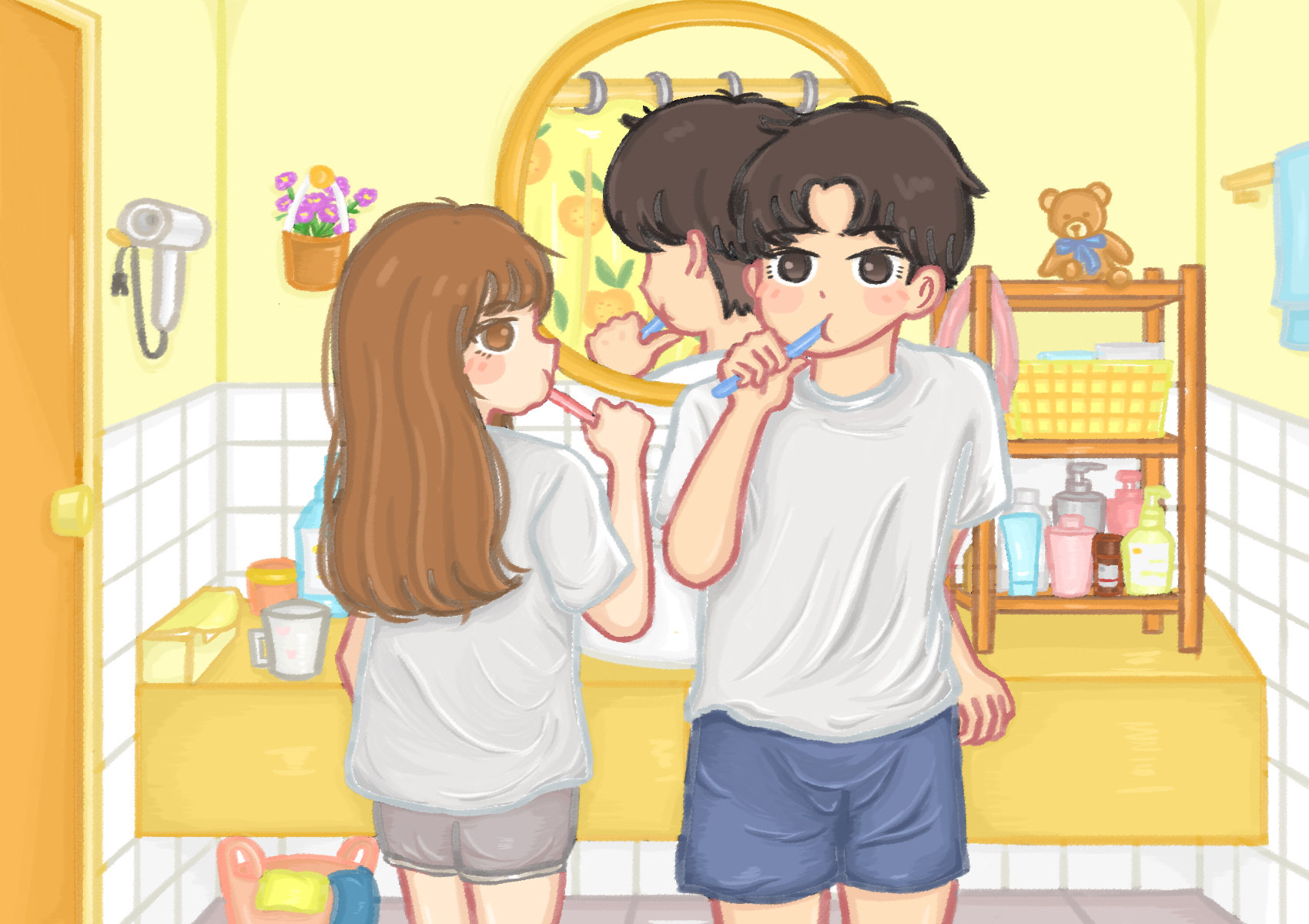 情侣系列一起刷牙