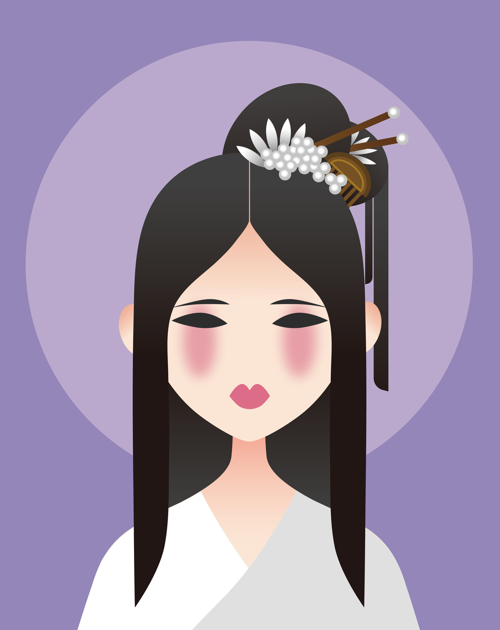 中国古装美少女扁平风小清新卡通胸像