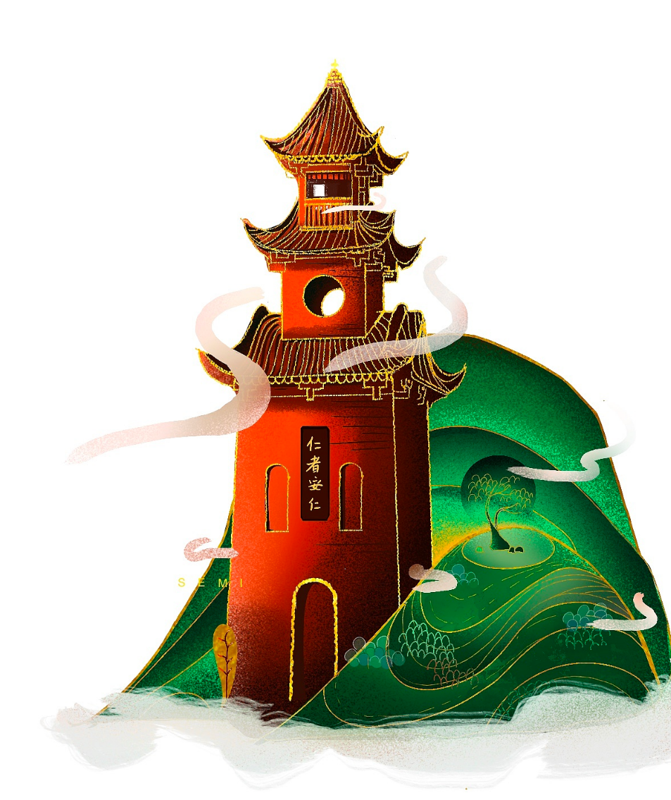 安仁古镇国潮插画