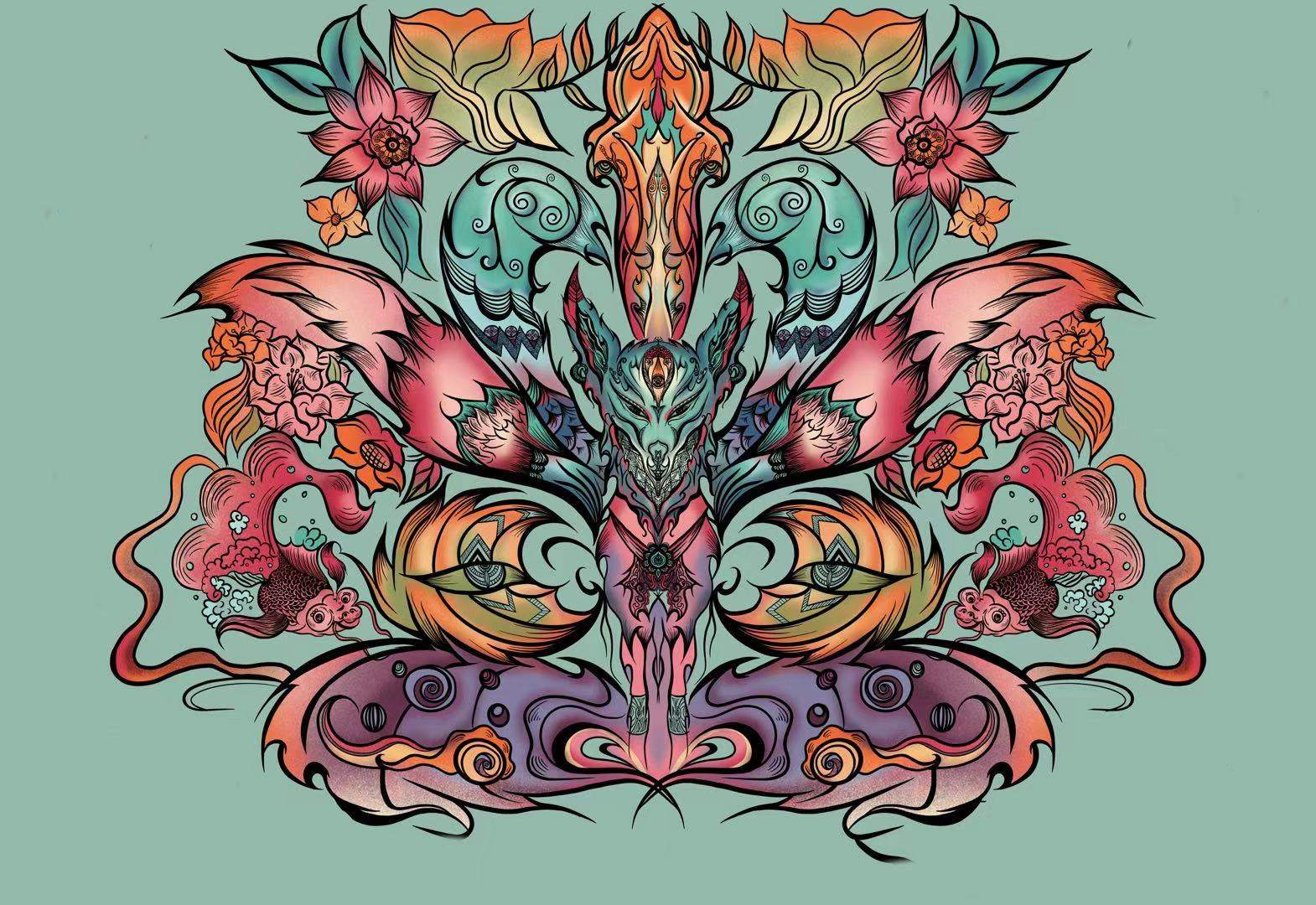 九尾狐纹样设计 - 三山视觉 - 原创作品 - 视觉中国(shijueme)