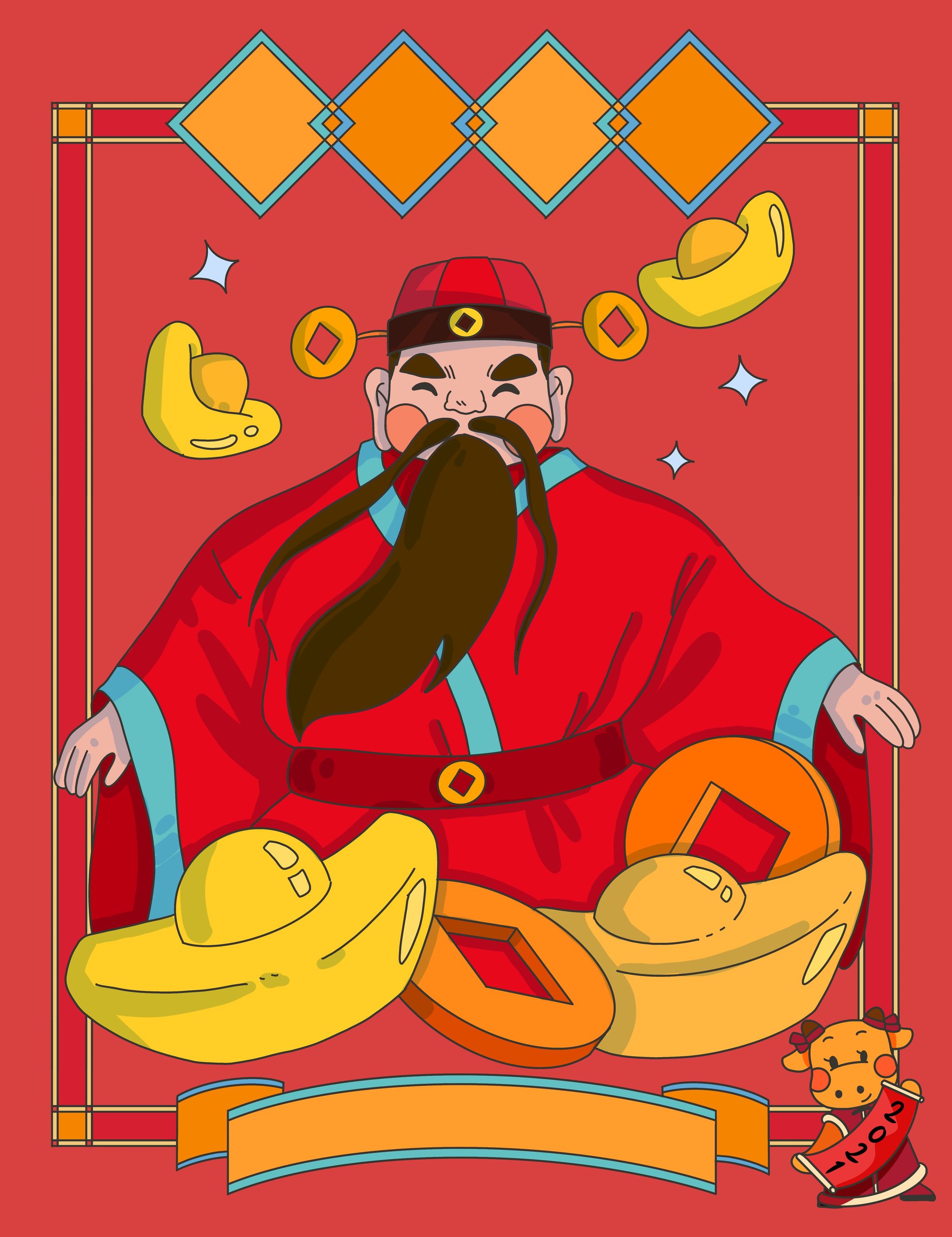 2021牛年年俗系列插画