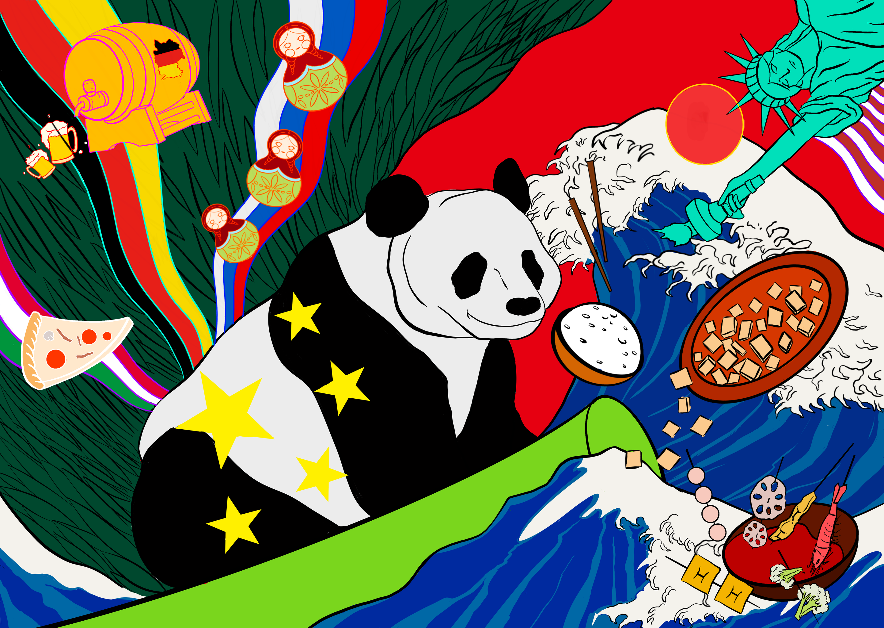 【全球插画比赛】乘风破浪大熊猫